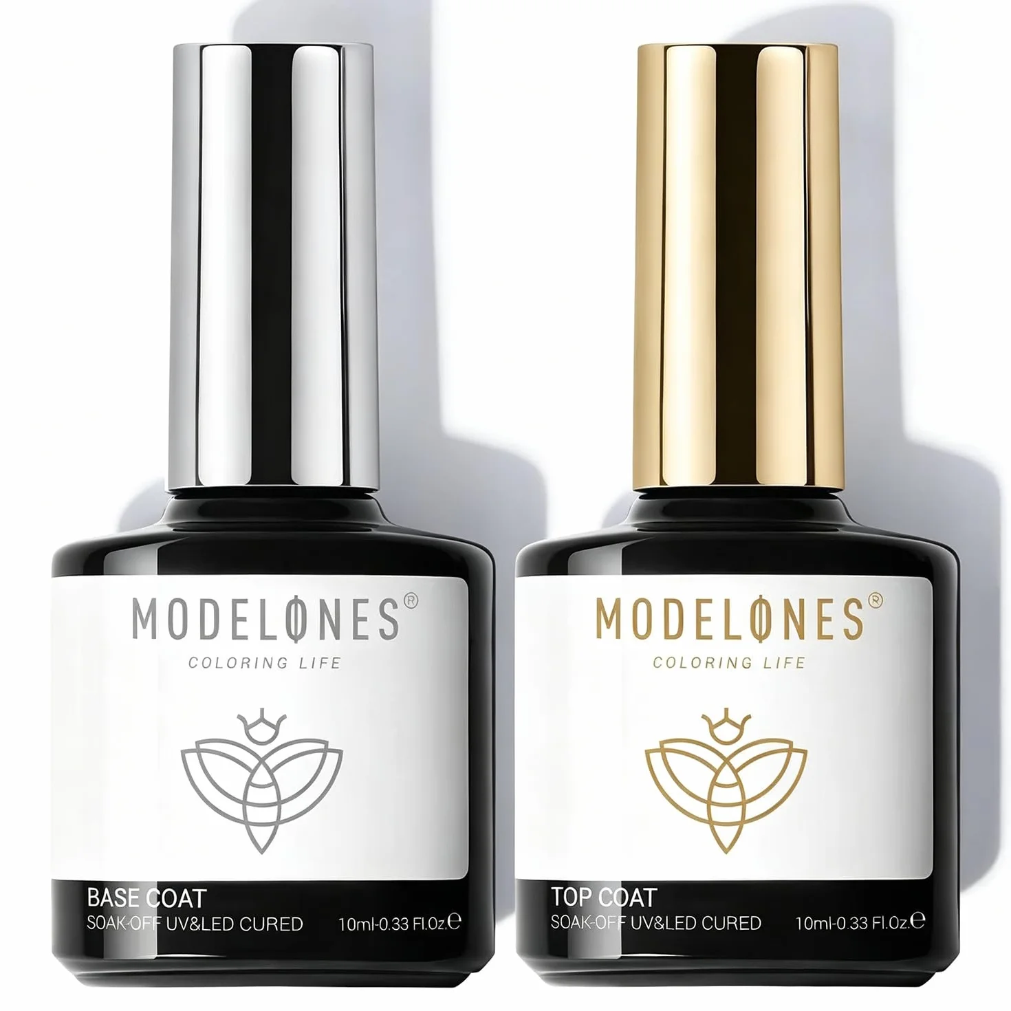 Modelones Base Coat Top Coat Gel UV LED lakier do paznokci zestaw No Wipe podkład i lakier wierzchni 10 ml x 2 do paznokci żelowych Nail Art Manicure, design paznokci