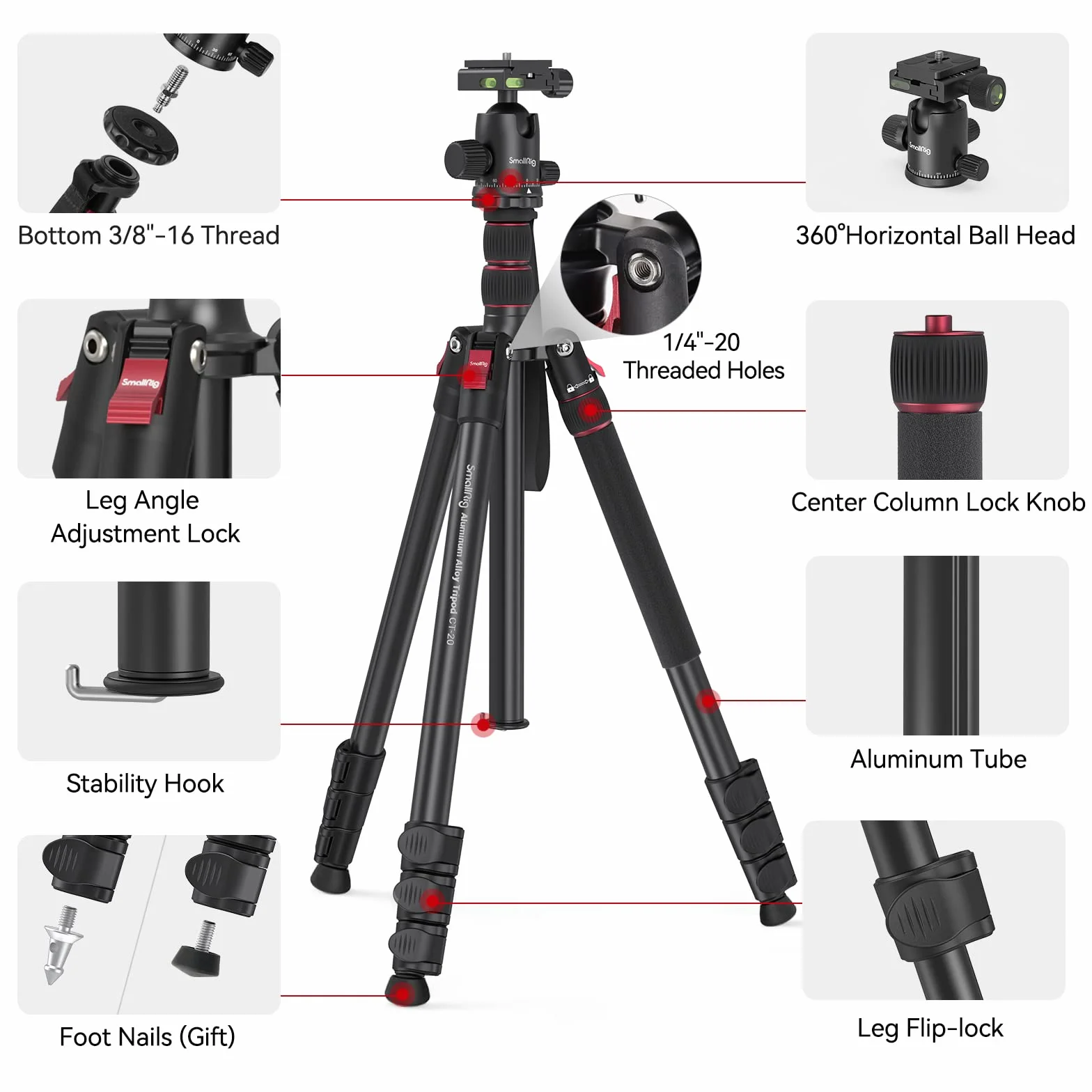 SMALLRIG Statyw do Aparatu 78", Monopod z Głowicą Kulową 360 mm 360, Profesjonalny Statyw z Torbą Transportową do Podróży i Pracy - 3474