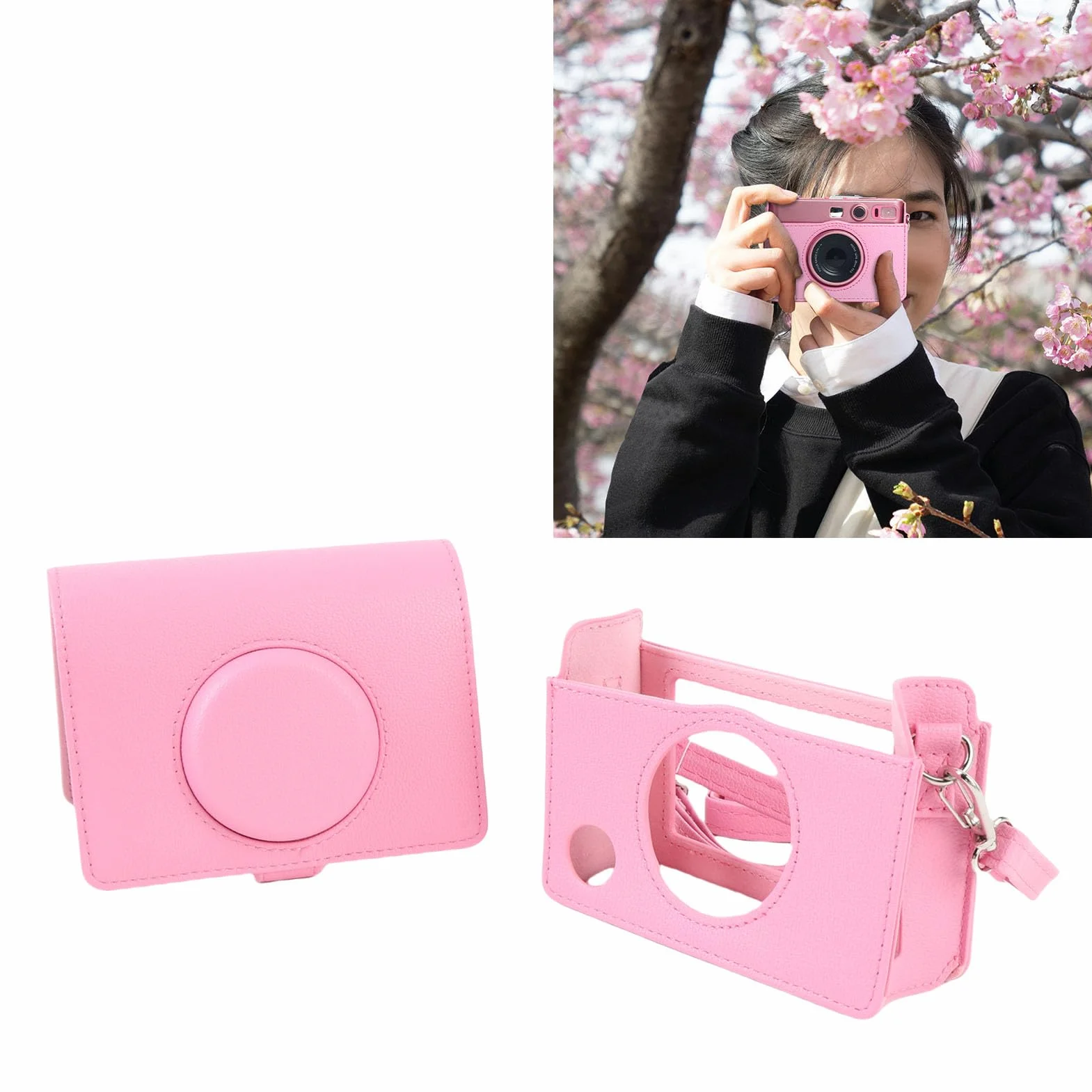 Elprico Etui Mini EVO, Skórzane Etui Ochronne z PU w ​​stylu Vintage do Aparatu Natychmiastowego Fuji Mini EVO ze Zdejmowanym, Regulowanym Paskiem na ramię