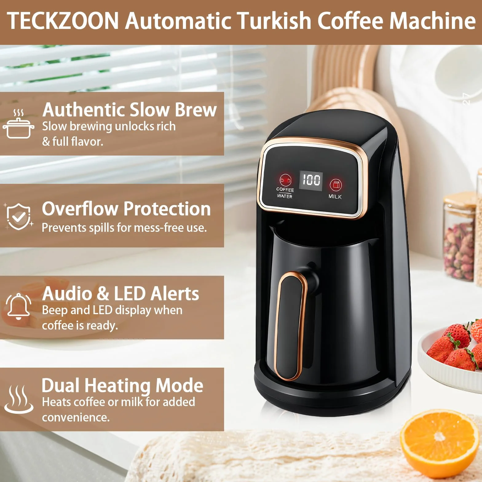 Automatyczna Elektryczna Kawiarka Moka 600W Dwustronny System Ogrzewania Inteligentne Sterowanie Pojemność 300ml 4 Kubki Ochrona Przed Przegrzaniem