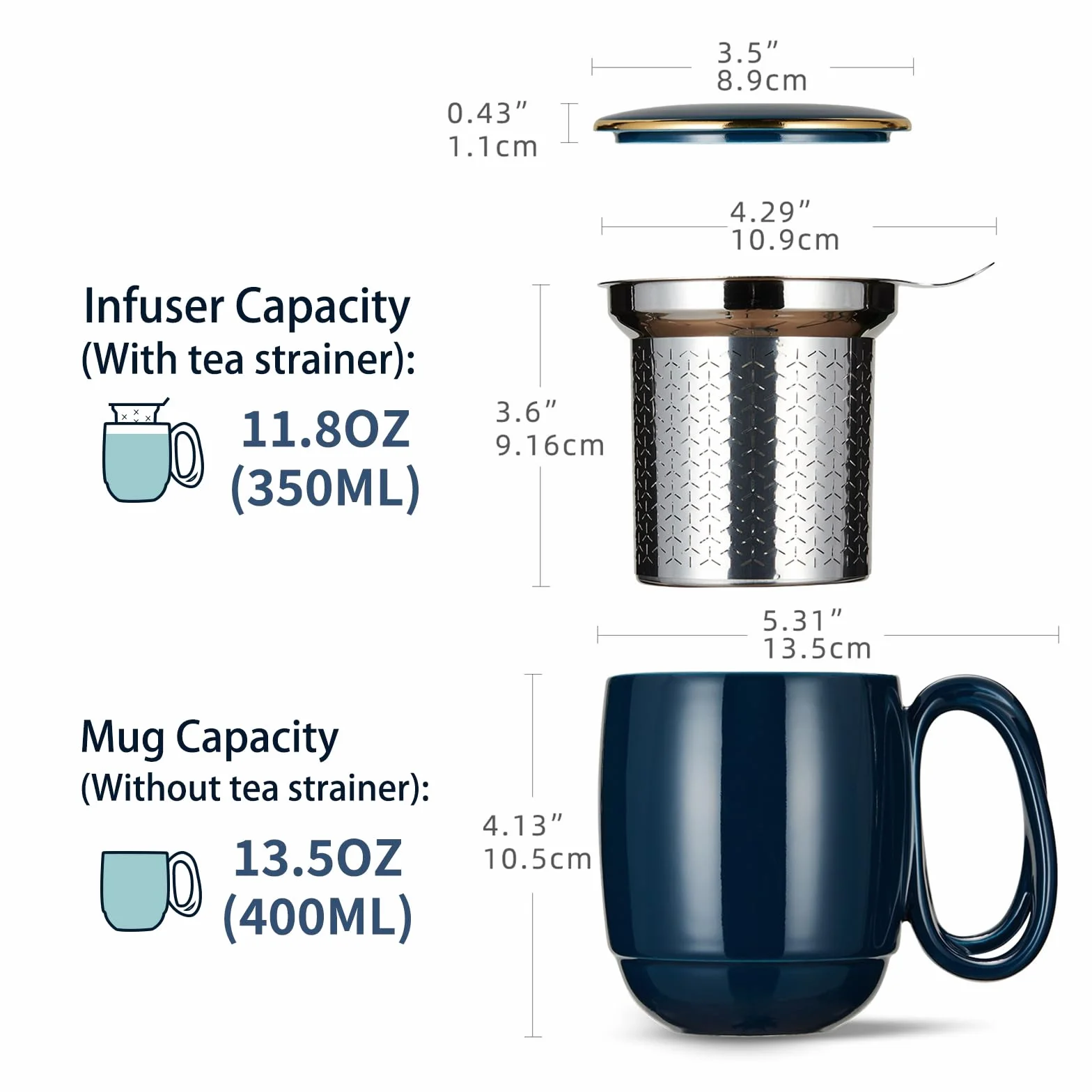 ZENS Porcelanowy kubek do herbaty z zaparzaczem 473 ml granatowy