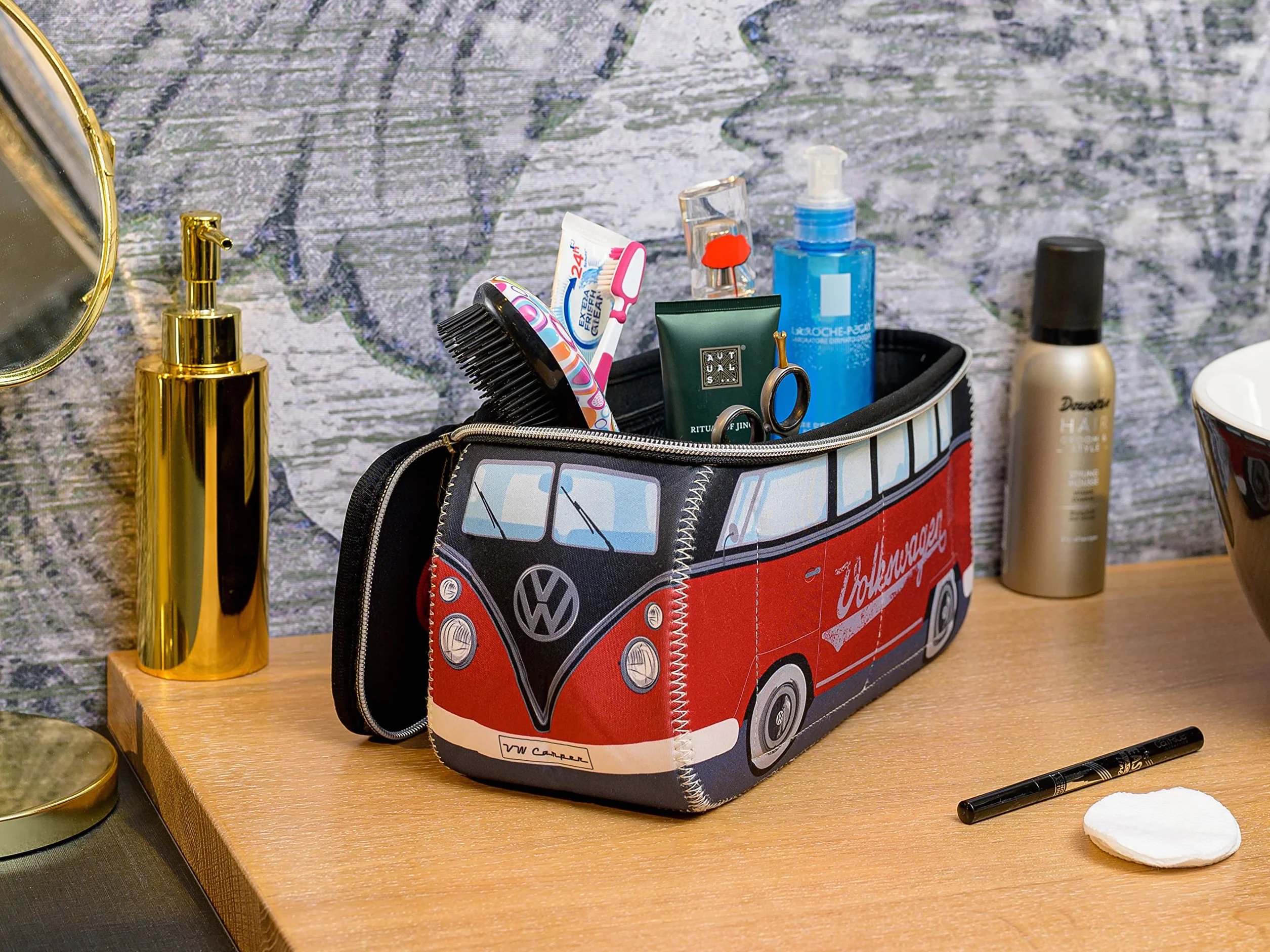 BRISA VW Collection - Volkswagen neoprenowa uniwersalna kosmetyczka na kosmetyki do makijażu podróżna torba apteczna w stylu autobusu T1 (czerwony/czarny/duży)