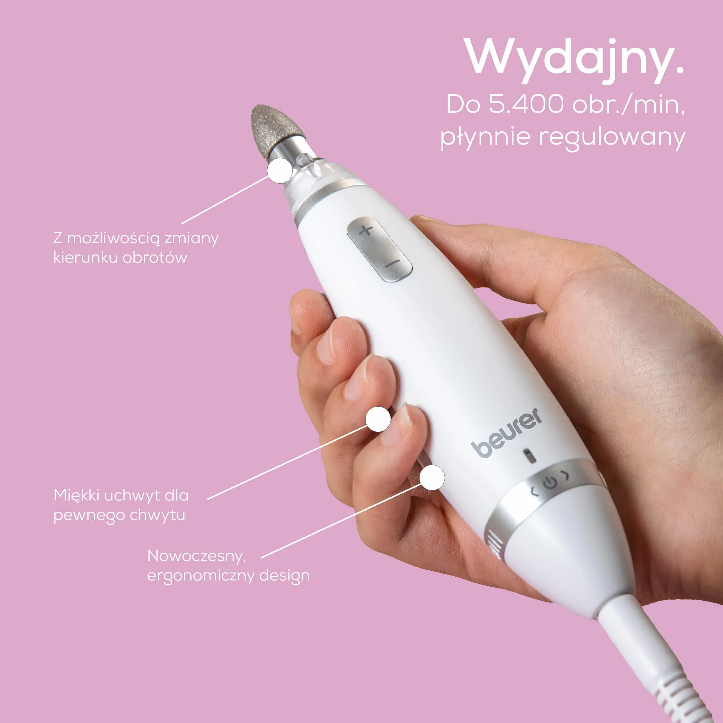Beurer MP 62 Zestaw do manicure/pedicure, elektryczny pilnik do paznokci z 10 wysokiej jakości nasadkami, lampka LED, obcinacz do paznokci z płynną regulacją prędkości, z torbą do przechowywania