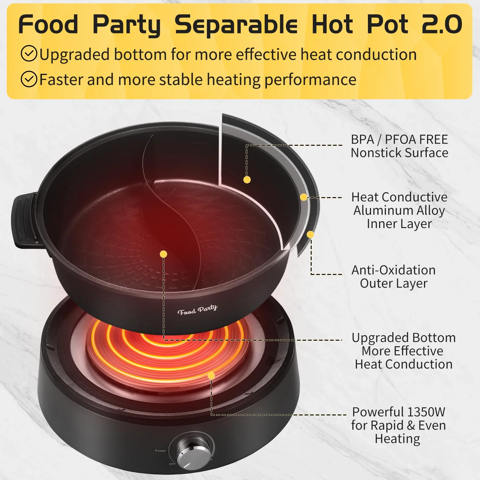 Elektryczny garnek do hot pot 4 l 1350 W 220 V dzielony dwustronny