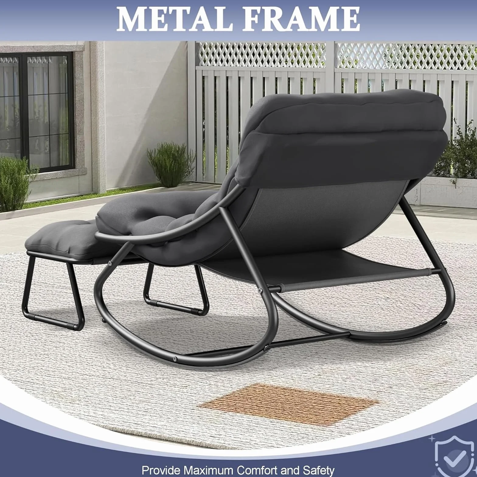 Fotel bujany z taboretem do salonu 150 kg szary 100x77x70 cm