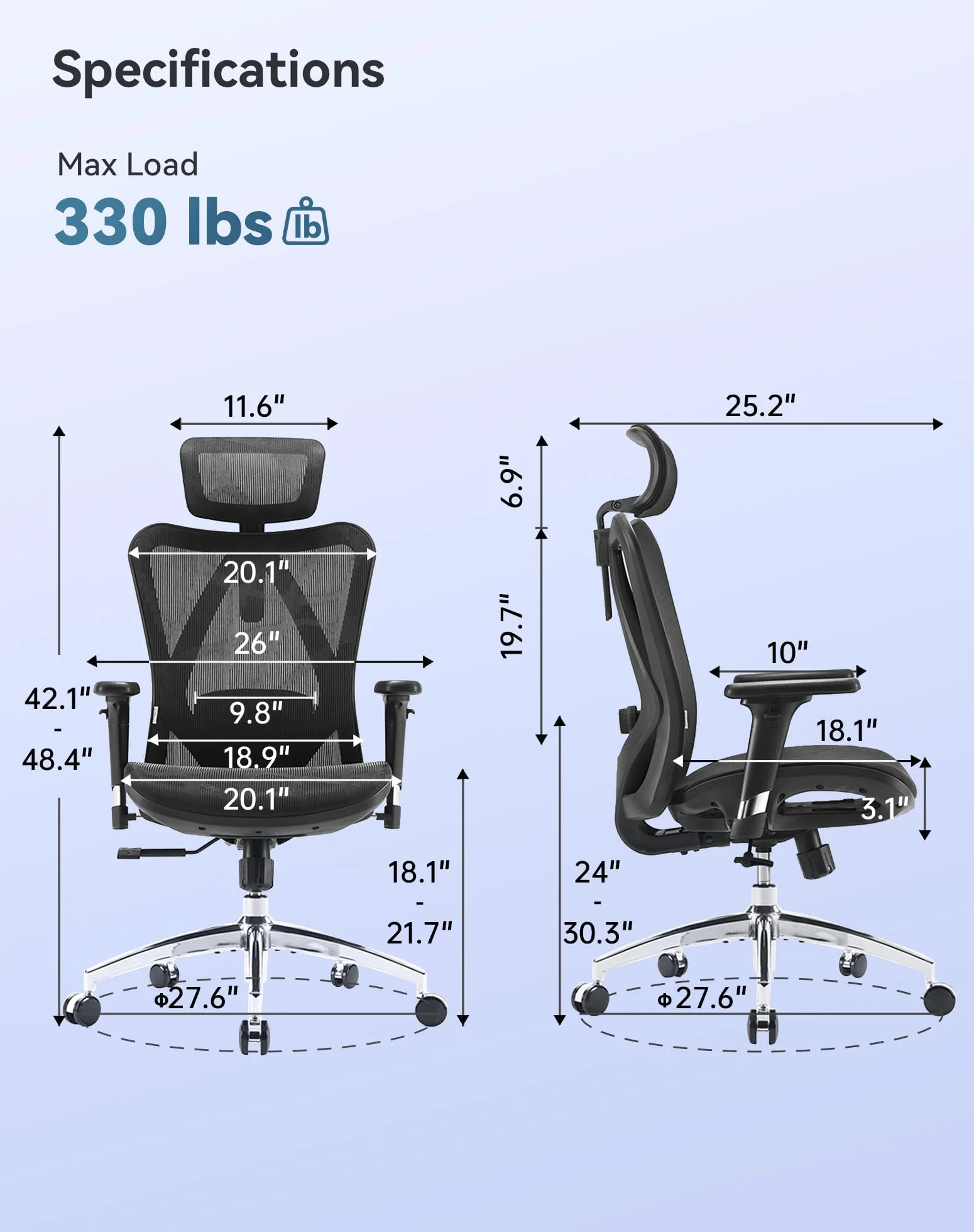 SIHOO M57 Ergonomiczne krzesło biurowe z regulowanym podłokietnikiem 3D, podparciem lędźwiowym, siatkowe oparcie, 150 kg, czarne