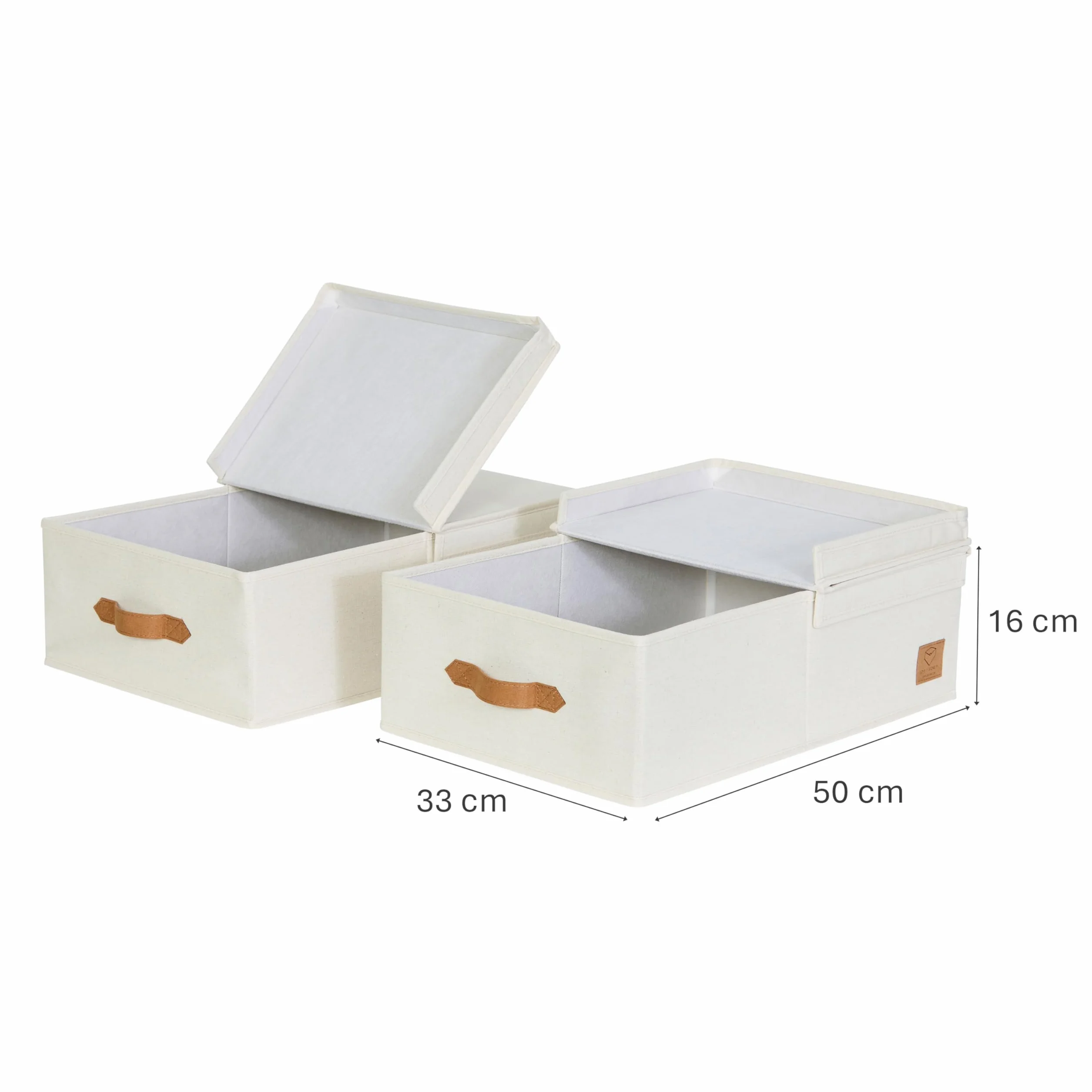LOVE IT STORE IT Premium pudełko do przechowywania z pokrywką M – z materiału lnianego – zestaw 2 szt. skrzynek średniej wielkości, stabilne, beżowe, 50 x 33 x 16 cm, 2 szt