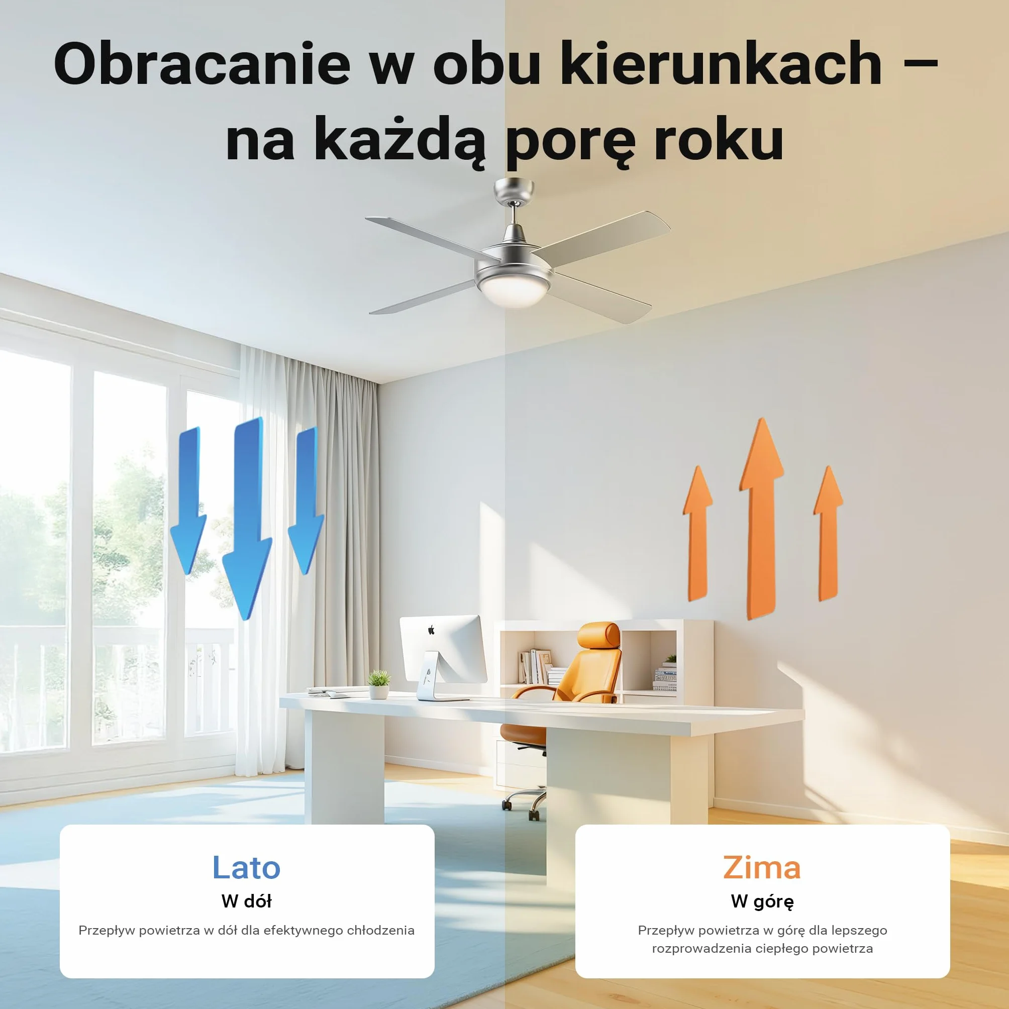 Wiltec Wentylator sufitowy Ø 130 cm z lampą 65 W pilot timer 4 łopatki 3 prędkości tryb letni zimowy
