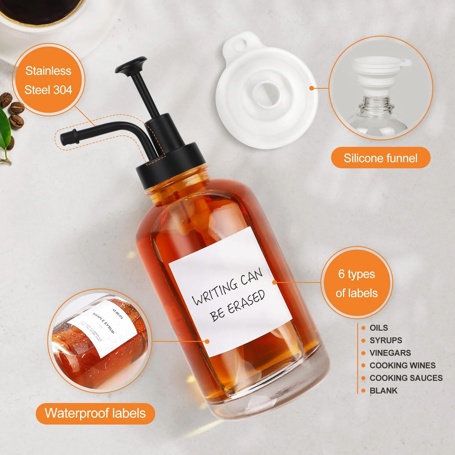 efuturetime Dozownik syropu do kawy 500 ml 2 sztuki czarny