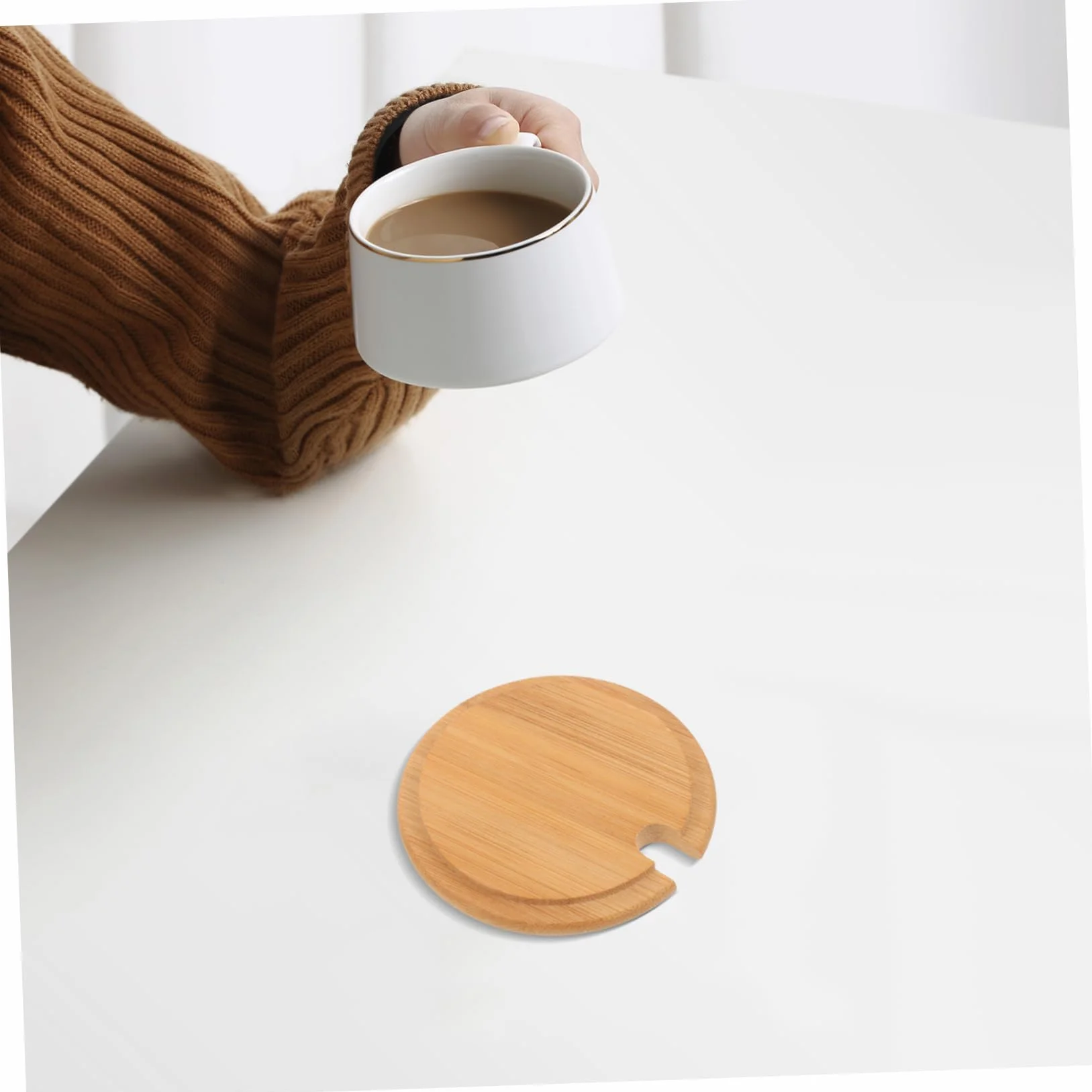 4pcs Bamboo Round Mug Lid Easy Install Cup Cover Hole for Tea Water Cups