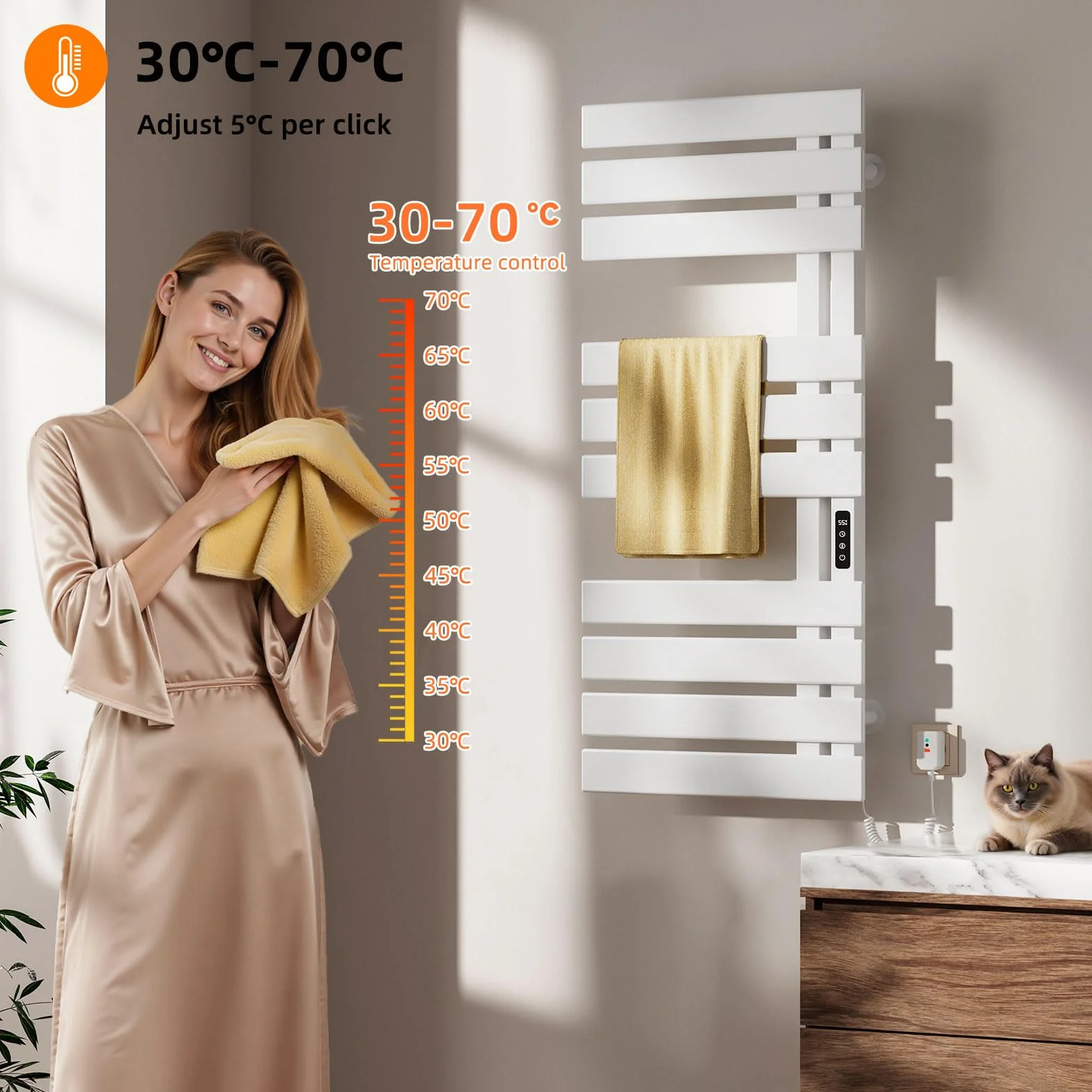Elektryczny wieszak na ręczniki WiFi Smart Thermostat czarny 500x1100mm do Alexa i Google Home