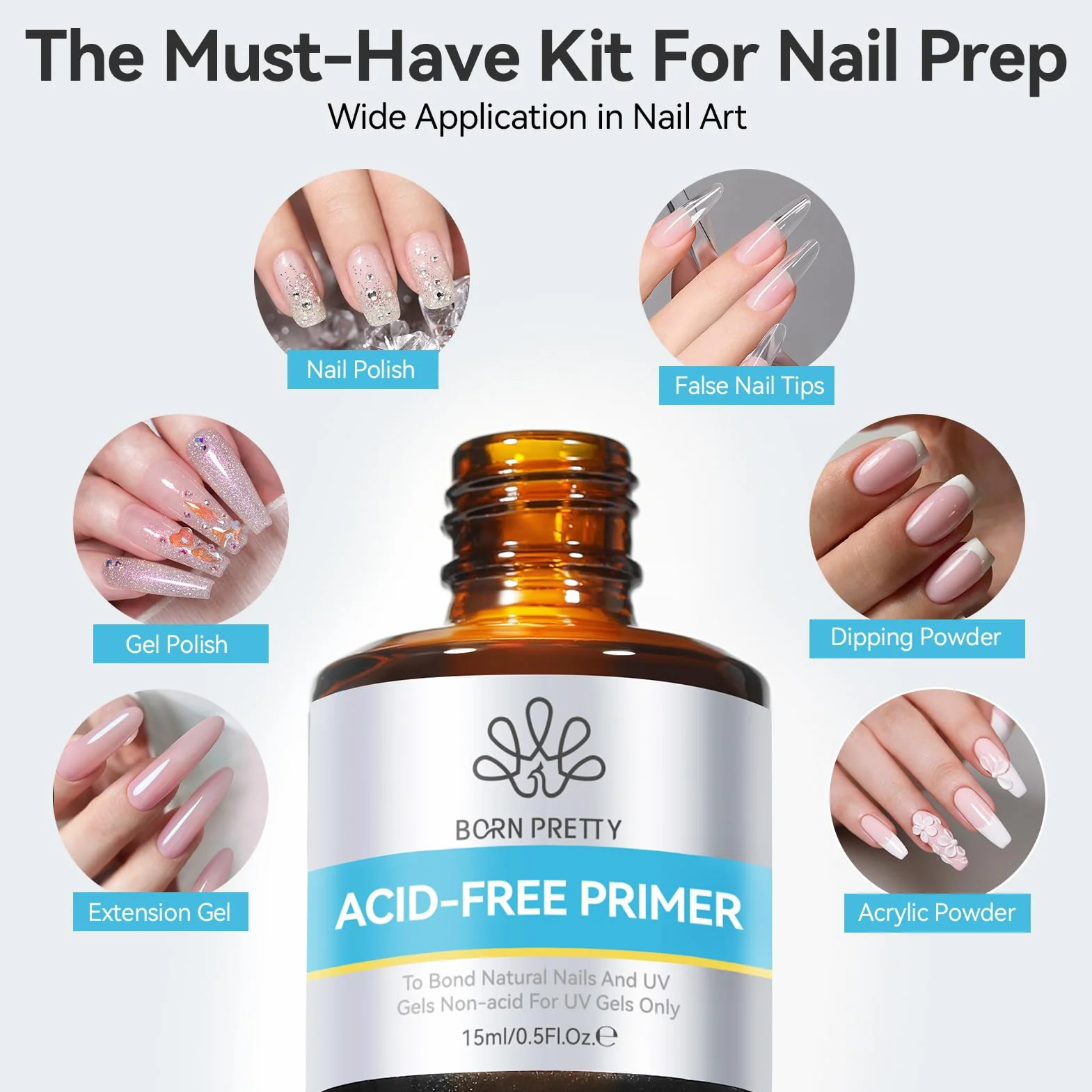 Born Pretty Nail-Primer Semi permanentny lakier do paznokci z dehydratorem do paznokci UV, akryl do paznokci bez użycia paznokci - Primer Pro Bond Prep Natural Dehydrate Bond Żel do paznokci