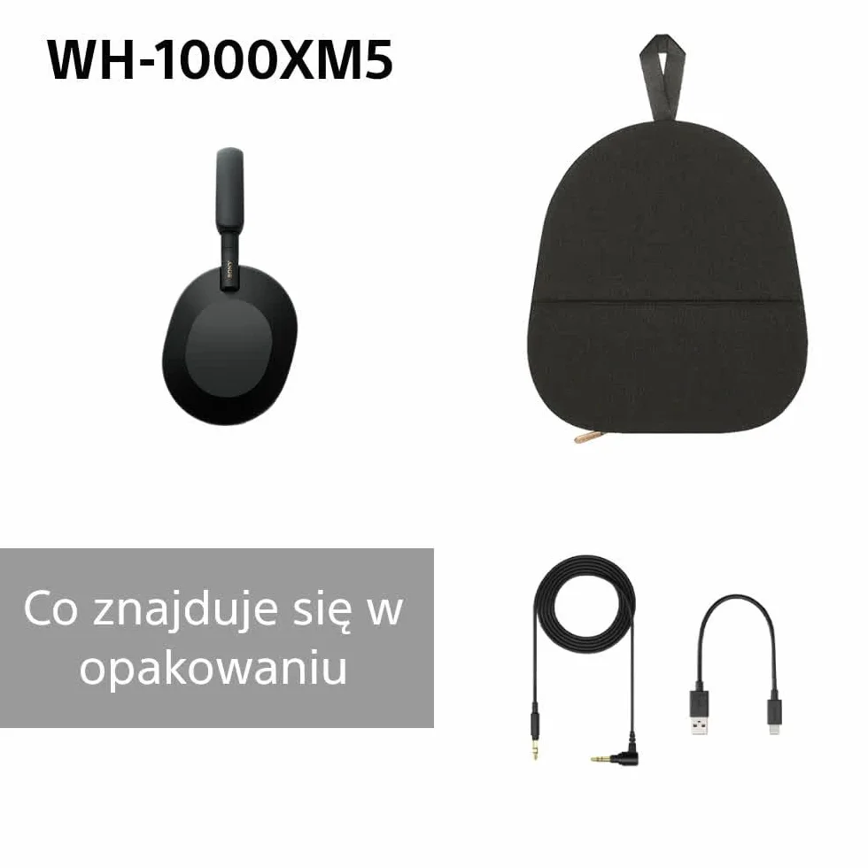 Sony WH-1000XM5 ANC Bezprzewodowe Słuchawki Nauszne z Redukcją Hałasu, Bluetooth, Clear Call Quality, Hi-Res, Do 30H Baterii, Szybkie Ładowanie, Alexa i Google Assistant, IOS i Android - Czarne