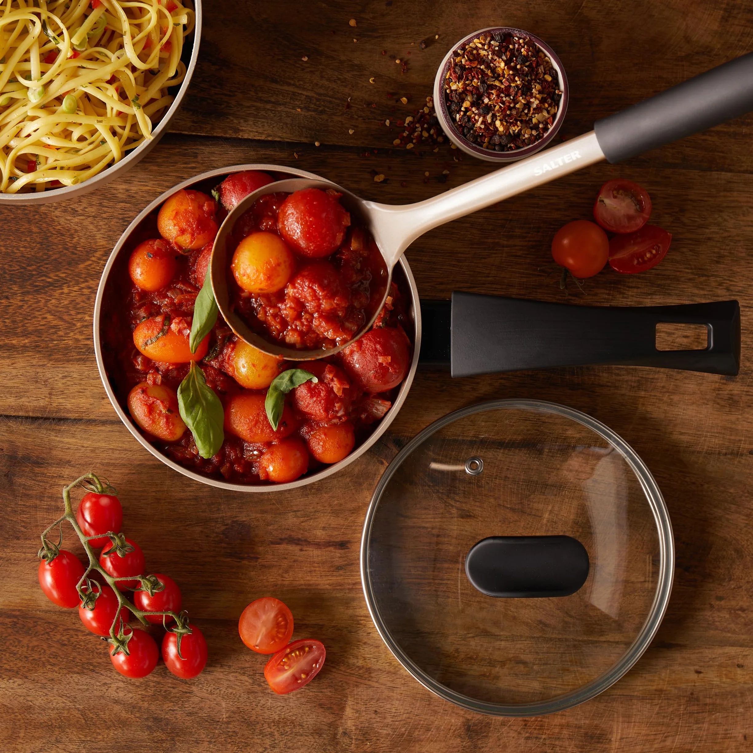Salter BW11131EU7 Olympus Collection Ladle, Long-Lasting Stainless Steel Soup Spoon Kitchen Utensil, Hanging Hook, Easy-Clean, Metal Multifunctional Cooking Tool For Stews, Sauces, Punchbowls, Gold