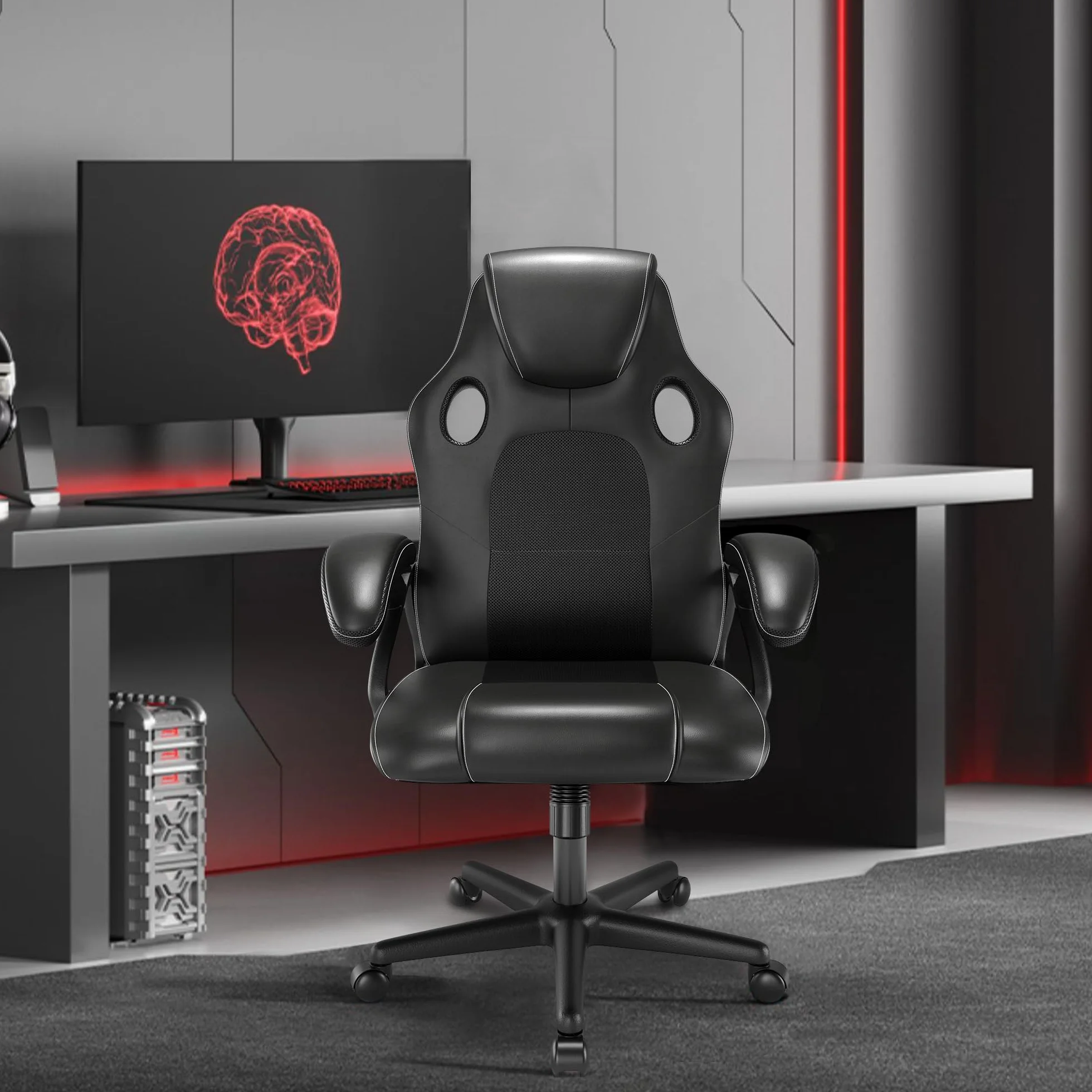play haha. krzesło gamingowe biurowe obrotowe ergonomiczne krzesło konferencyjne podparcie lędźwiowe skóra PU regulowane krzesło robocze (Czarny)