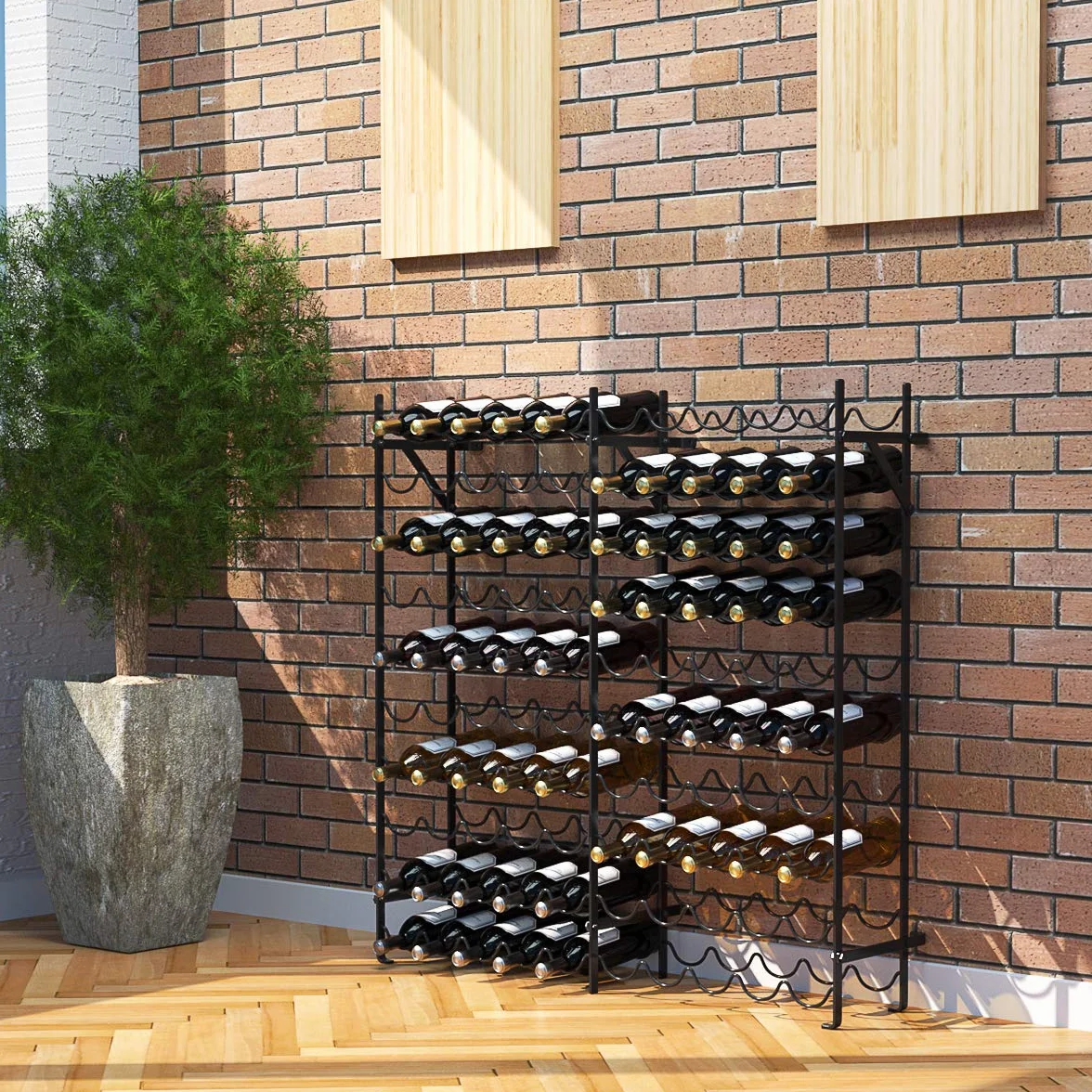 COSTWAY Metalowy regał na wino 100 butelek 10 poziomów 150 kg 98x25x100 cm czarny