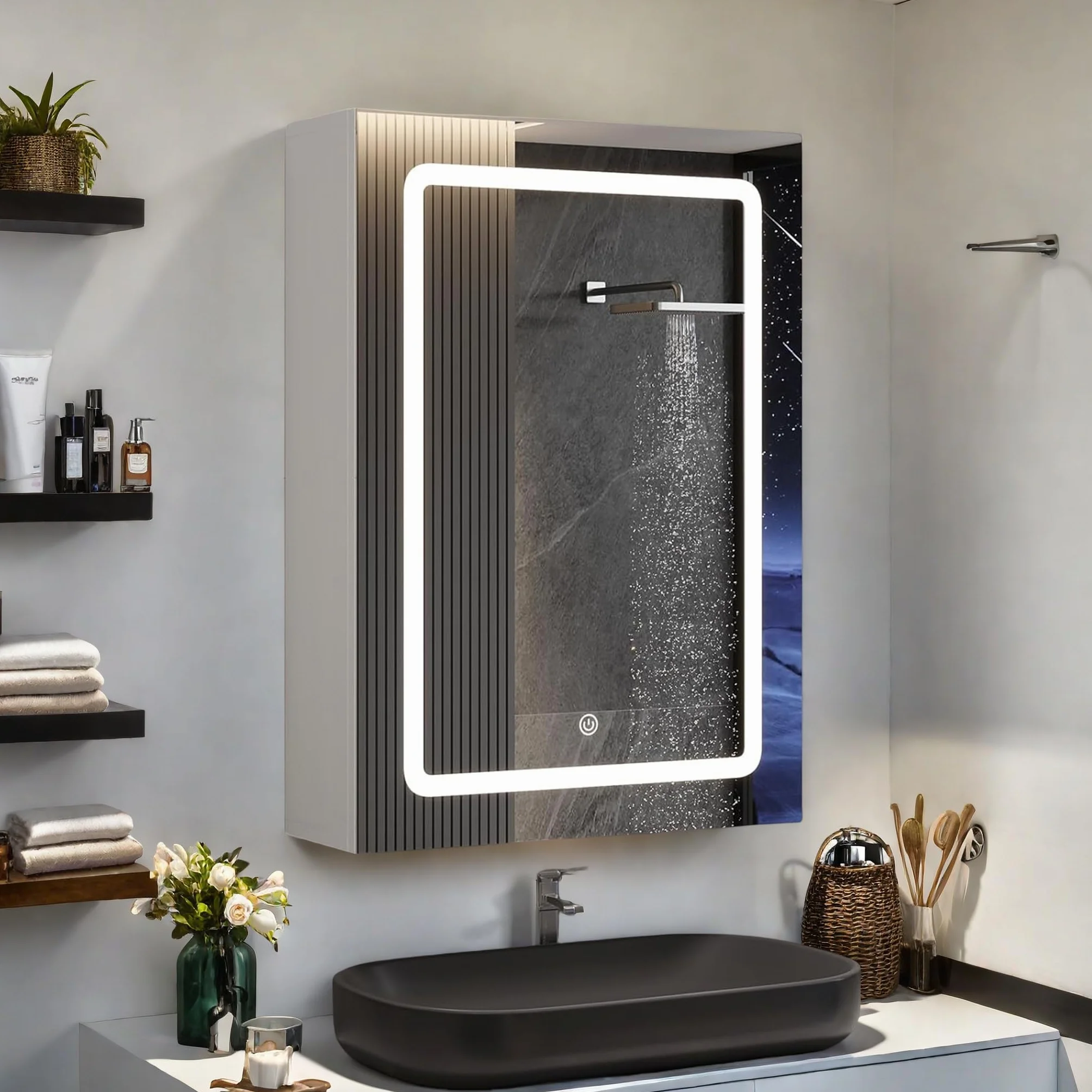 Szafka łazienkowa z lustrem LED 50x70 cm sterowanie dotykowe biała