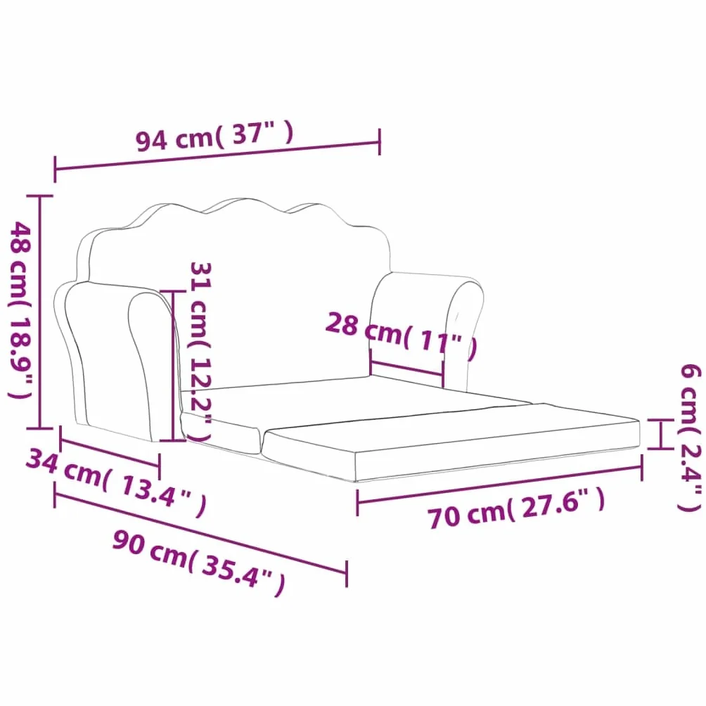 vidaXL 2-os. sofa dla dzieci rozkładana różowa miękki plusz kanapa dziecięca