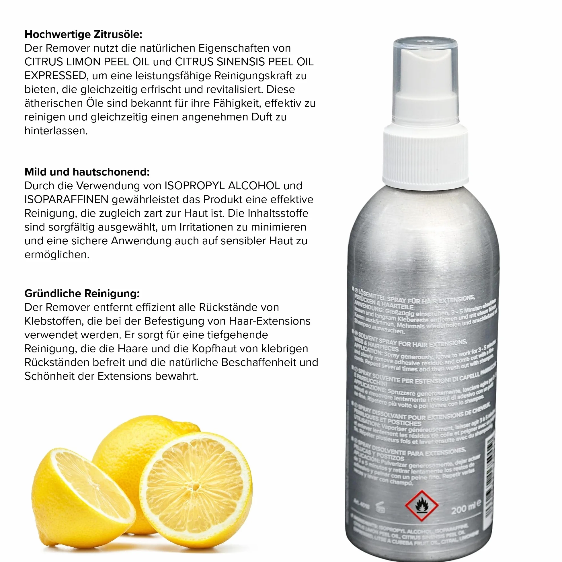 Citrus Solvent Remover 200 ml – środek czyszczący, rozpuszczalnik do przedłużania włosów, peruki i treski – Made in Germany i testowany dermatologicznie