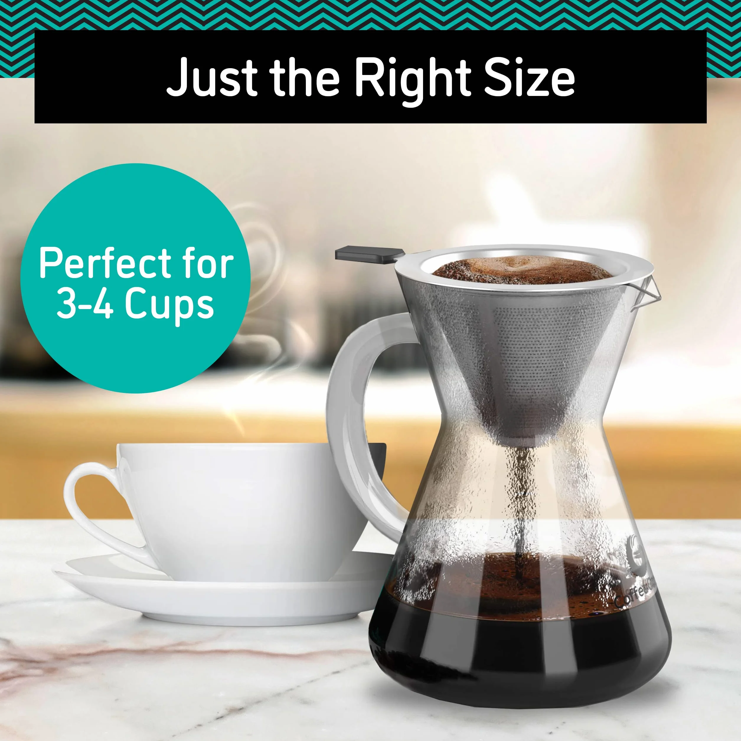 Coffee Gator Ekspres do kawy – szkło borokrzemowe o wysokiej temperaturze 400 ml z filtrem ze stali nierdzewnej wielokrotnego użytku, kapiący zaparzacz do kawy, karafka, 400 ml, przezroczysty