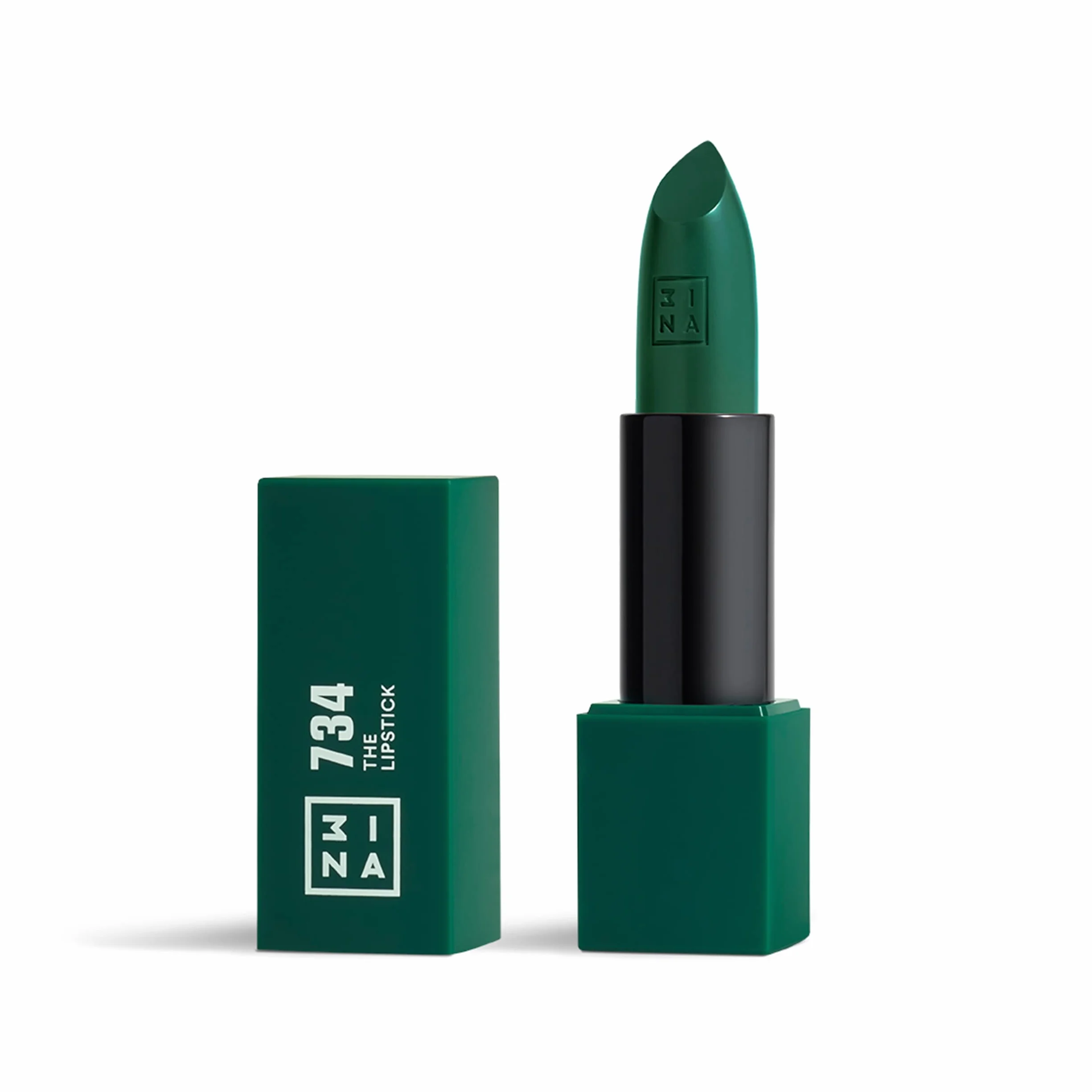 3INA MAKEUP - The Lipstick 734 - Głęboka zimowa zieleń pomadka z witaminą E i masło Shea -wysokie krycie z wygodną teksturą - magnetyczną nasadką - Wysoko krycie - Vegan - Cruelty Free