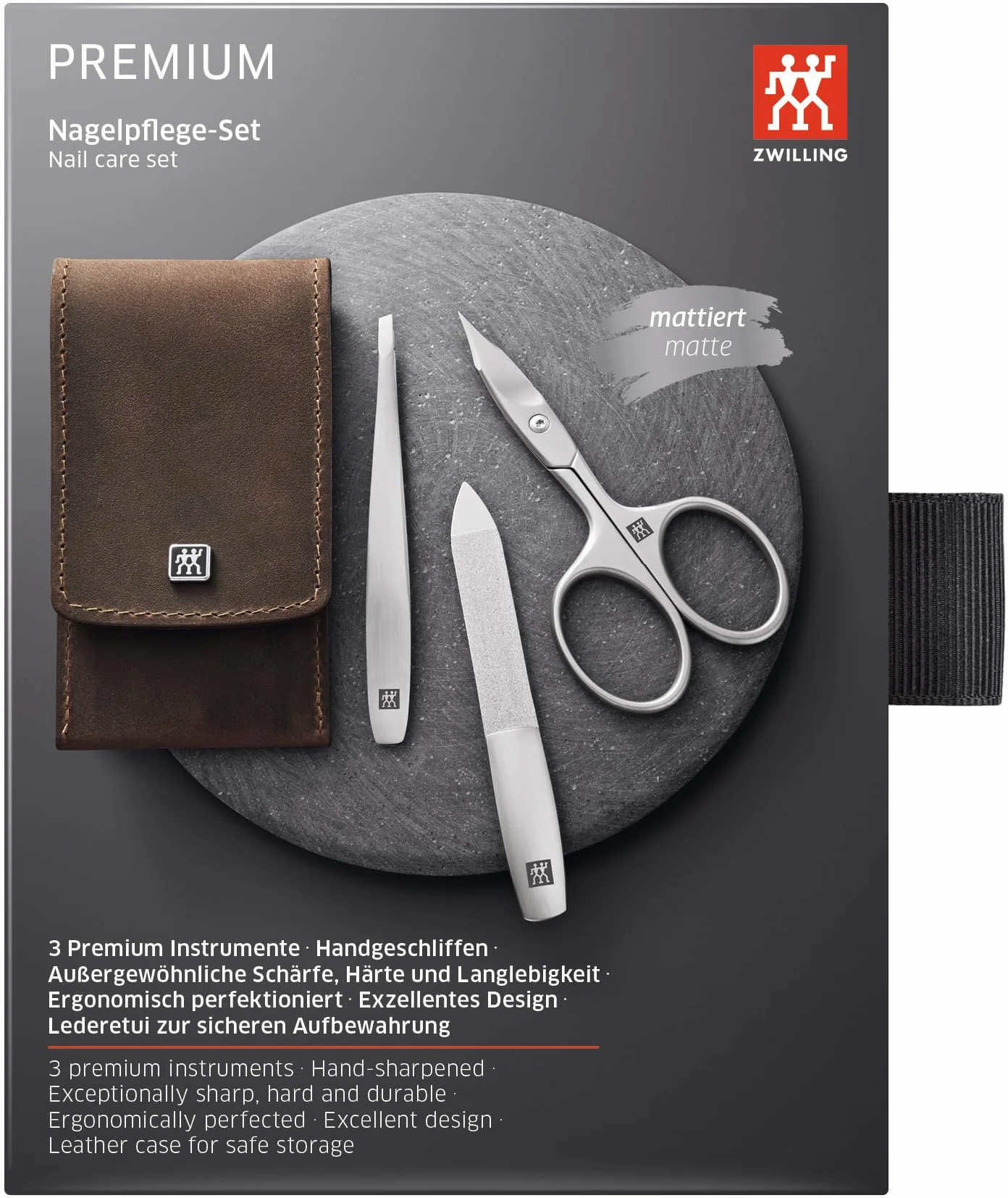 ZWILLING Zestaw do manicure (3 części, pielęgnacja paznokci i pedicure, etui z prawdziwej skóry, precyzyjny, z kombinowanymi nożyczkami do paznokci), premium, brązowy