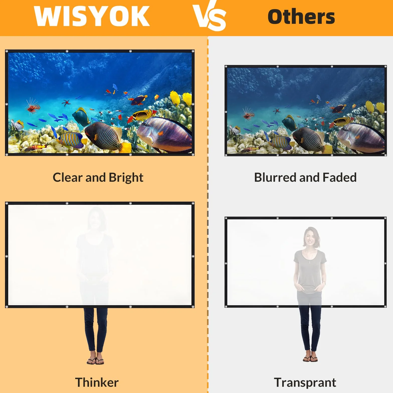 WISYOK Projektor na płótnie 120 cali, bardzo gruby rzutnik, ekran do użytku na zewnątrz, ekran 16:9, składany projektor, ekran projekcyjny, mobilne ekrany do kina domowego, na spotkania i kemping