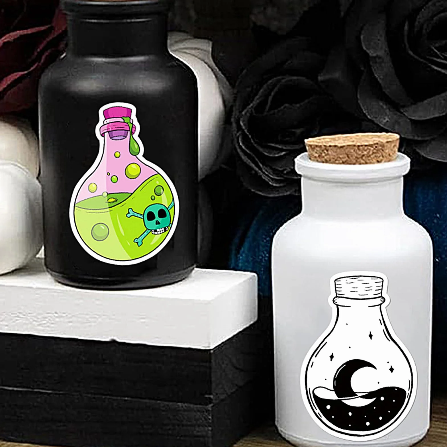 Halloween Potion Bottle Sticker Labels, 50x Decals, Clear Spherical Cosplay Stickers for Water Bottle