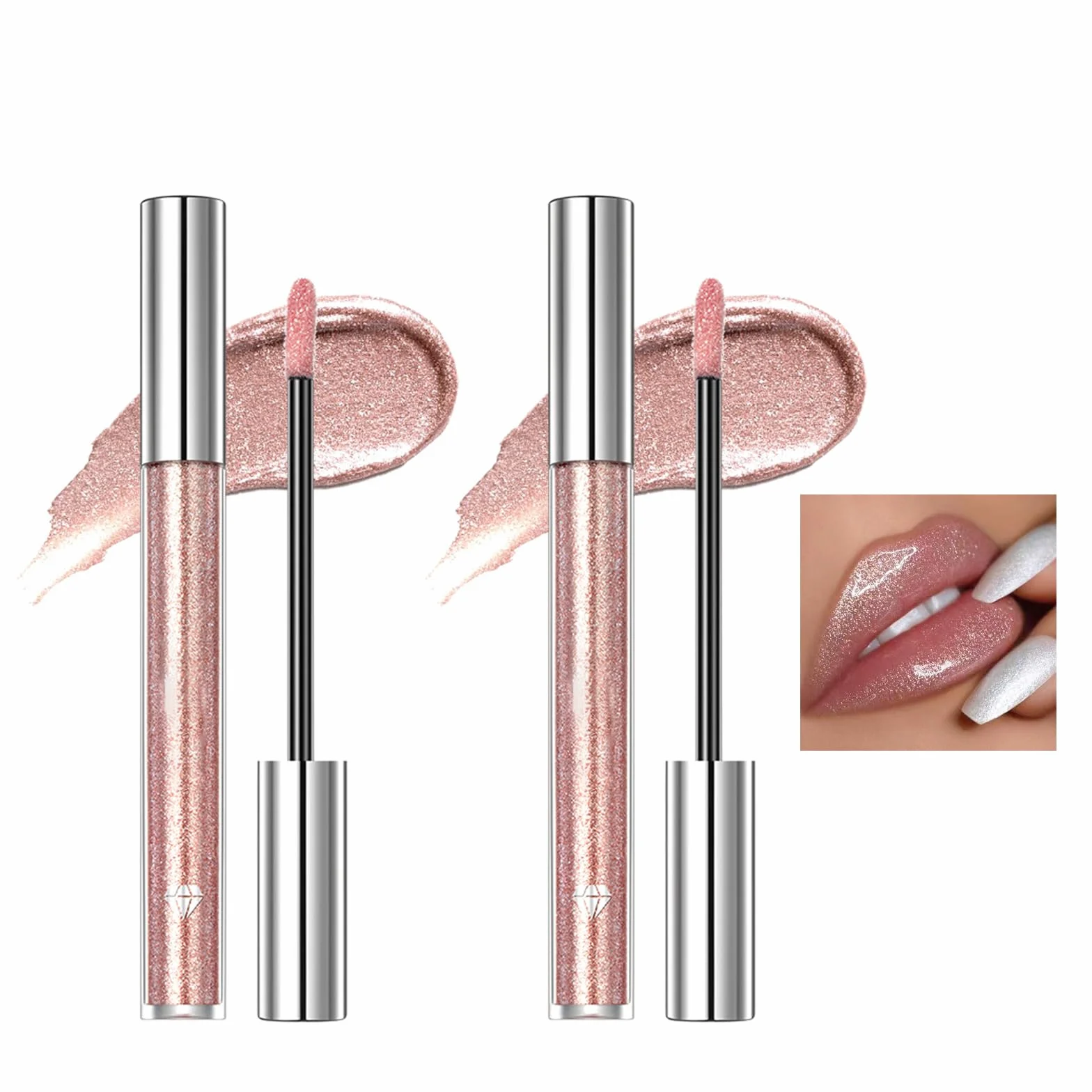 2 szt. Szpilki w płynie, błyszczące, perłowe pomadki, długi kolor, Diamond Eyeshadow, nieprzywierająca powłoka, kolorowa, wodoodporna, jasnoróżowa, jasnoróżowa, lipliner1-2