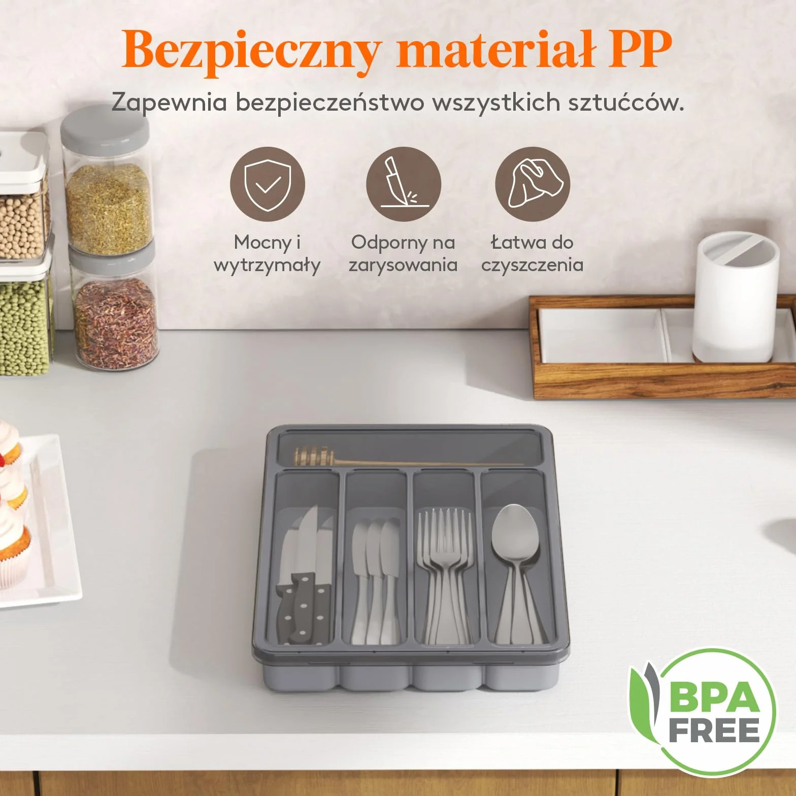 Lifewit Pojemnik na Sztućce do Szuflad 5 Przegródek Organizer Kuchenny z Tworzywa Sztucznego