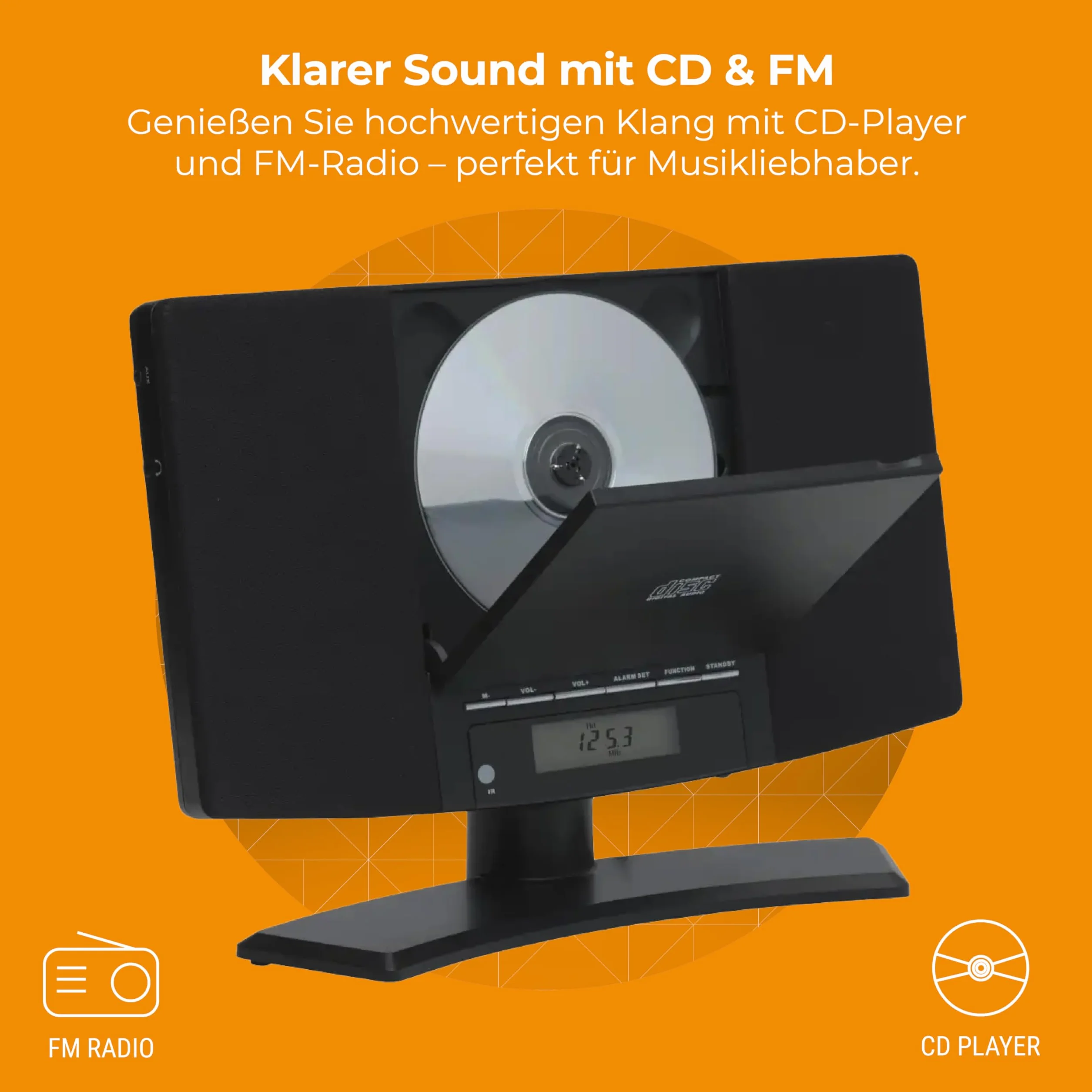Denver Kompaktowy mikrofon stereo HiFi - Radio FM, odtwarzacz CD, montaż na ścianie - AUX - Funkcja zegara i budzika - z pilotem - MC5220MK2 - Czarny