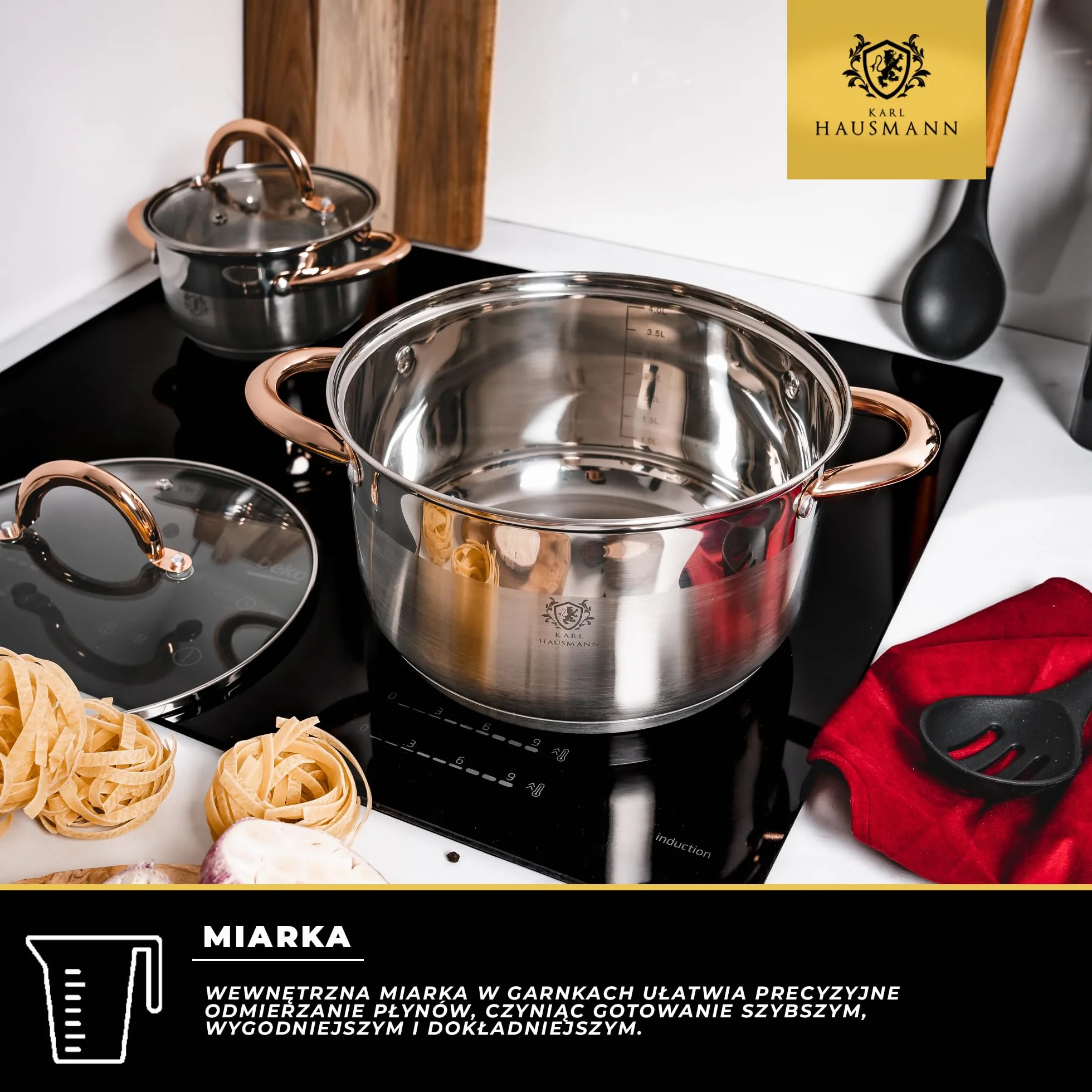 KARL HAUSMANN Mały Garnek ze Stali Nierdzewnej - 1.6L - Ø 16 cm - ze Szklaną Pokrywką - do Gotowania Zupy, Makaronu, Spaghetti - Kompatybilny ze Wszystkimi Rodzajami Kuchenek, w tym Indukcją