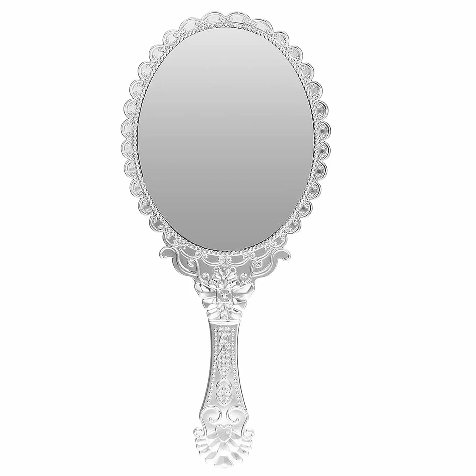 Bluelover Vintage Repousse Owalny Makijaż Kwiatowe Lustro Ręczne Srebrne Kosmetyki
