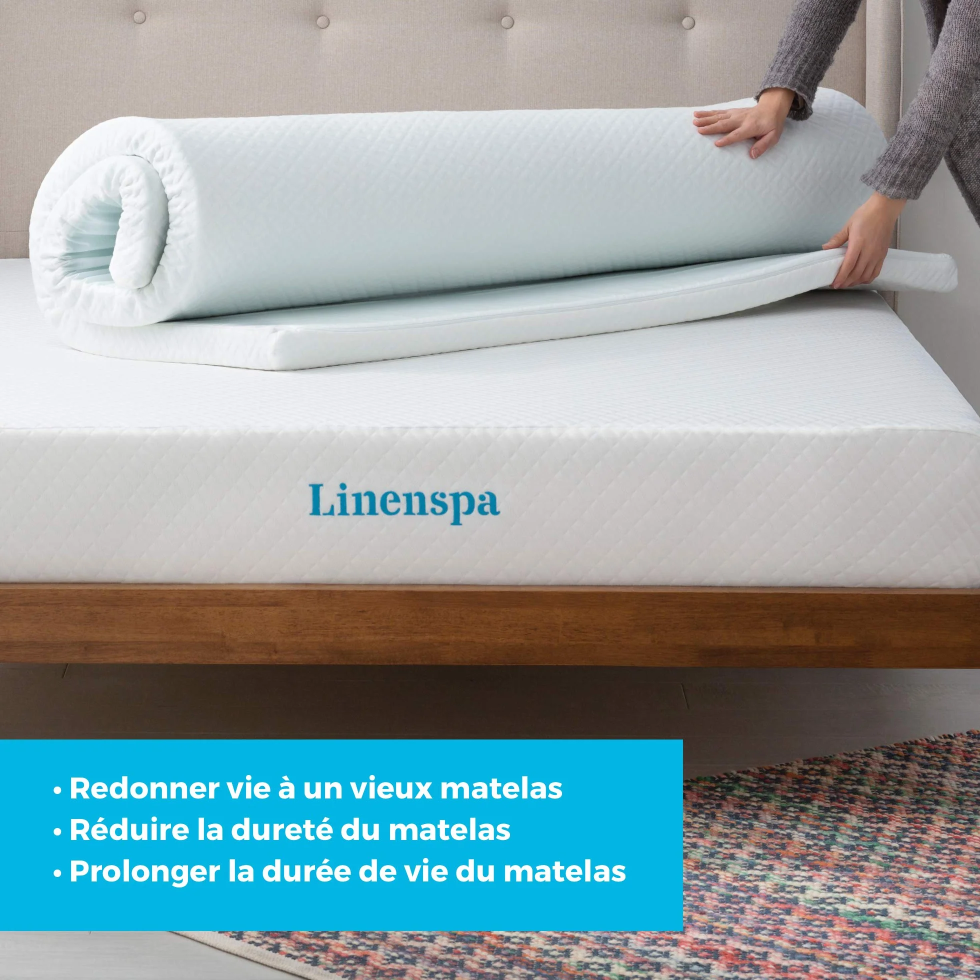 Linenspa Materac wierzchni 120 x 190 cm, wysokość 5 cm – nakładka na materac z pianki żelowej z pamięcią kształtu i poszewką z zamkiem błyskawicznym nadającą się do prania – Öko-Tex