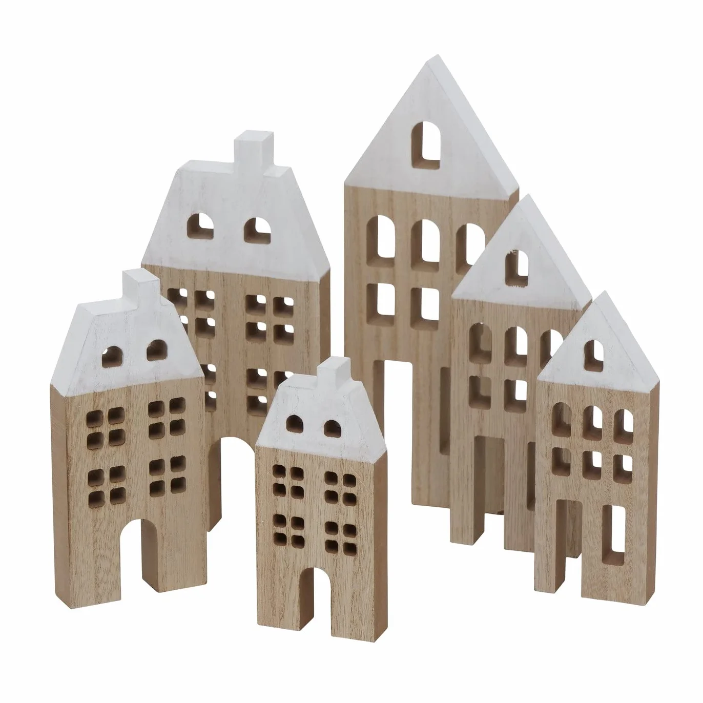BOLTZE Domek Dekoracyjny Towny Drewniany 15-23,5 cm Naturalny