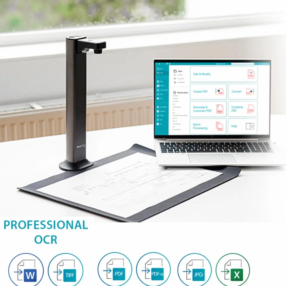 IRIScan Skaner dokumentów biurkowych, skaner ksi??ek - v7pro:4K UltraHD | 18MP | 600dpi | przeno?ny skaner | wizualizator | kamera dokumentalna |OCR|IA sp?aszczenie| skanowanie automatyczne | usuwanie
