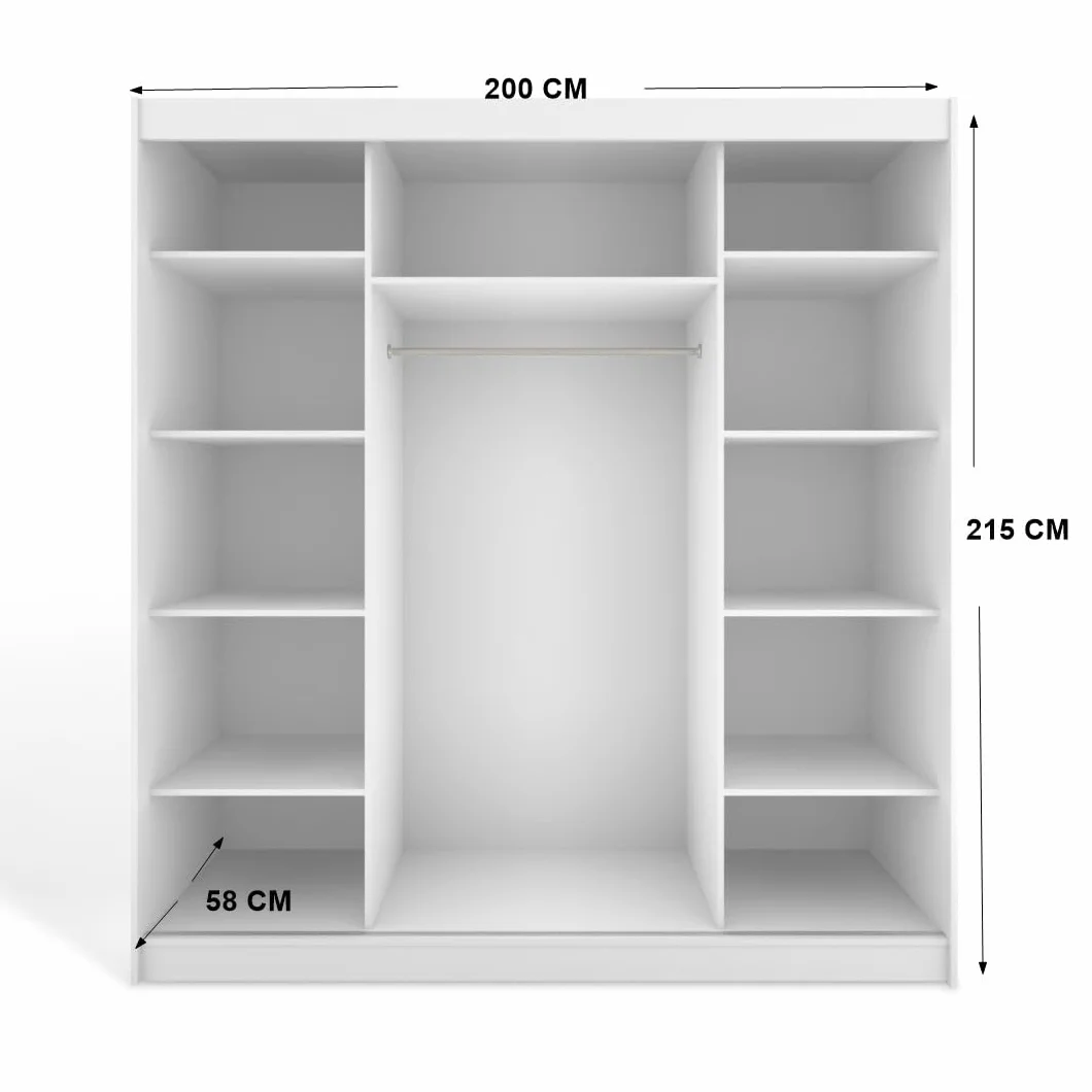 ML Furniture D6 Szafa z drzwiami przesuwnymi 200 cm z lustrem Czarny 3 drzwi
