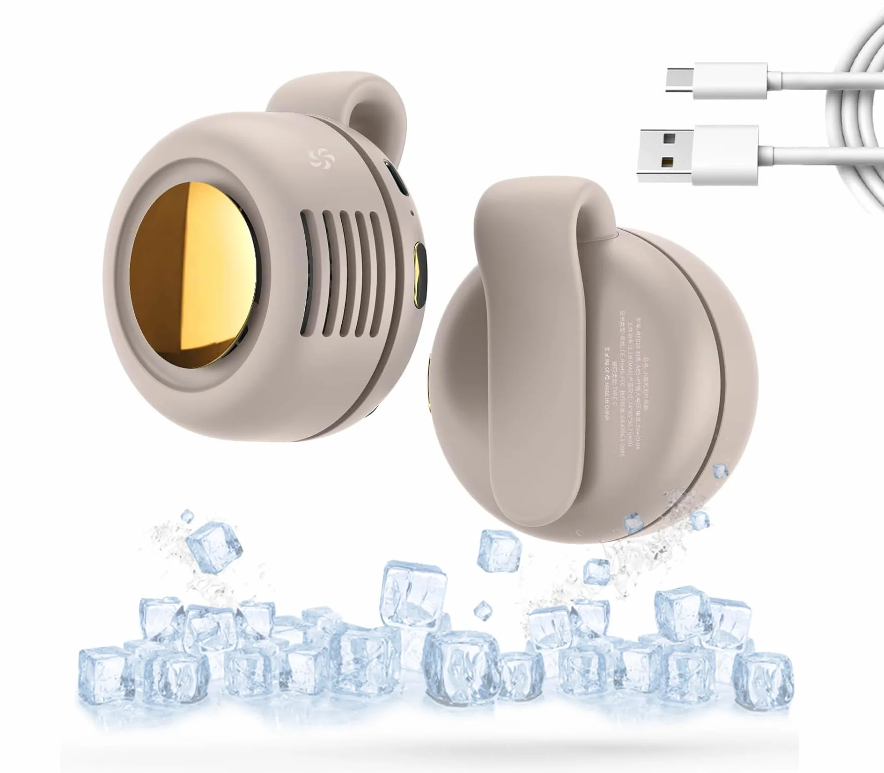 Wentylator z klipsem na szyję, przenośny mini wentylator USB, cichy bezłopatkowy 3 prędkości