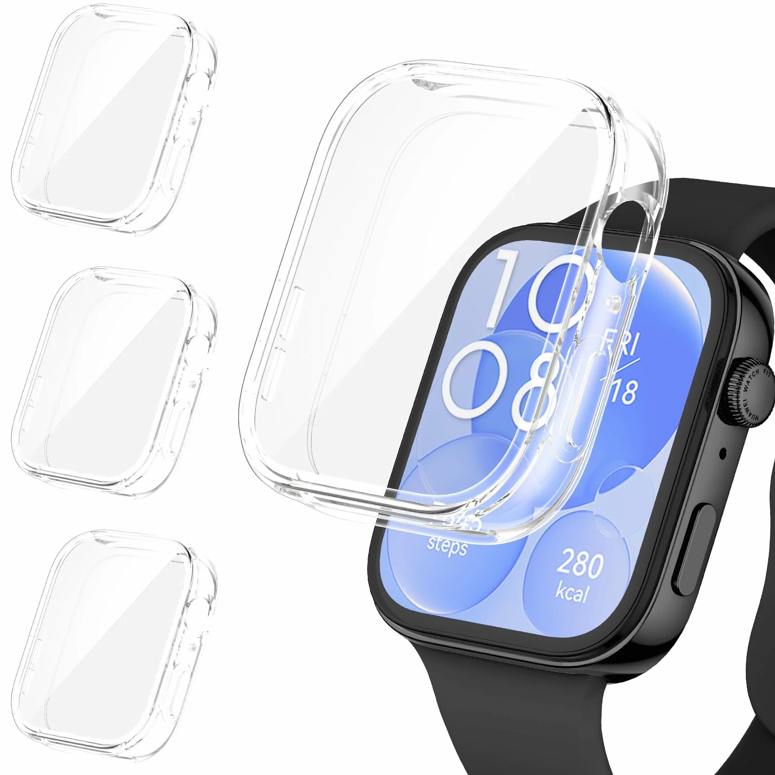 Etui Kamita kompatybilne z Huawei Watch Fit 3, miękkie etui z tworzywa TPU, z osłoną ekranu, odporne na wstrząsy, pełne pokrycie, ochronne do Huawei Watch Fit 3, przezroczyste x 3 szt
