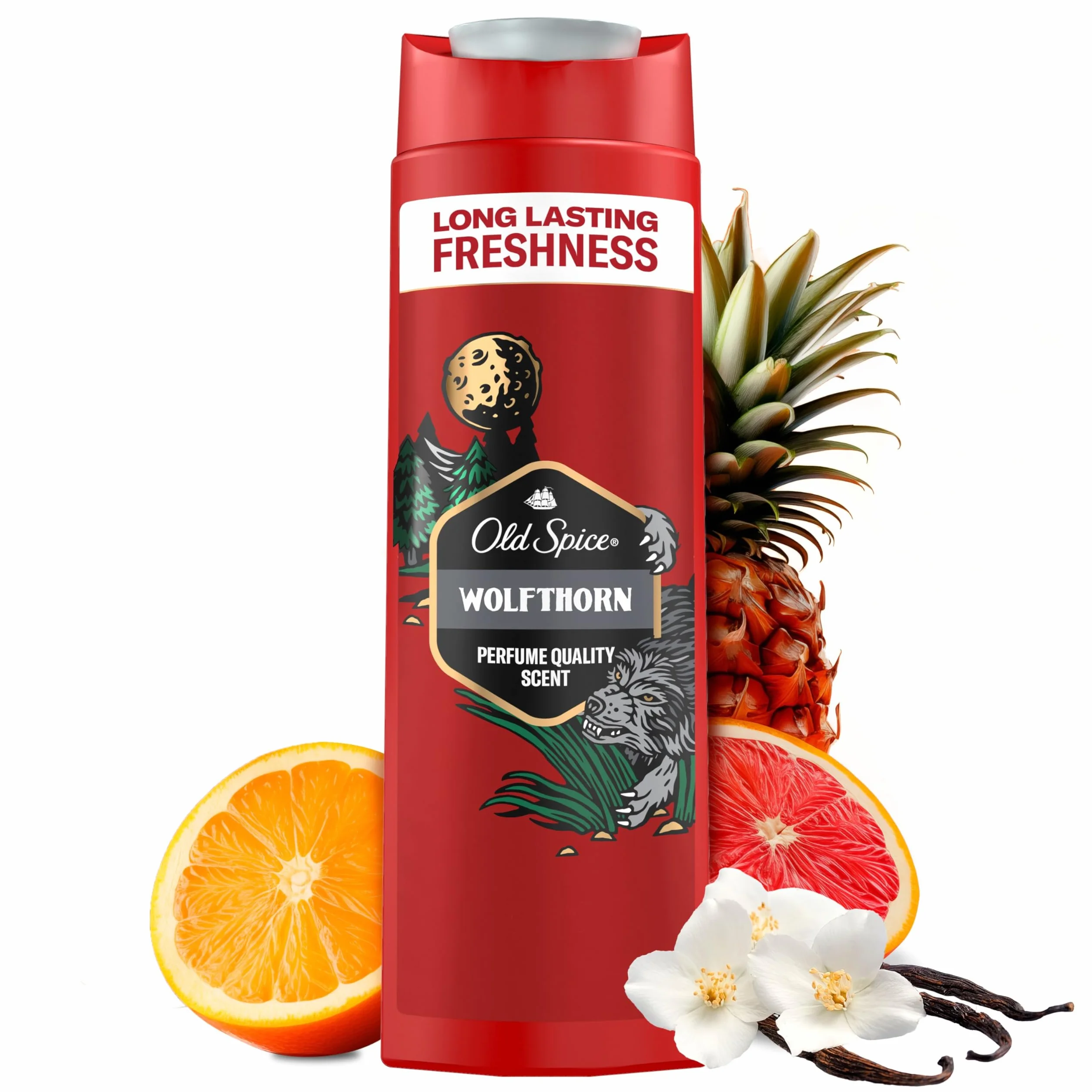 Old Spice Wolfthorn Żel pod prysznic i szampon dla mężczyzn 400ml, uniwersalna formuła 3 w 1 do mycia ciała, włosów i twarzy, długotrwała świeżość, zapach o jakości perfum, głębokie oczyszczanie