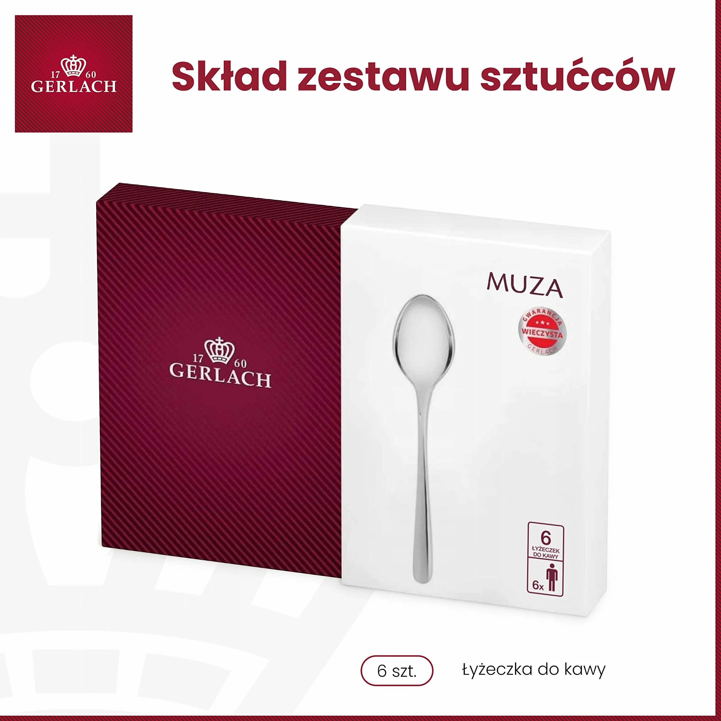 Gerlach MUZA Zestaw Łyżeczek Do Kawy Ze Stali Nierdzewnej 6 Sztuk