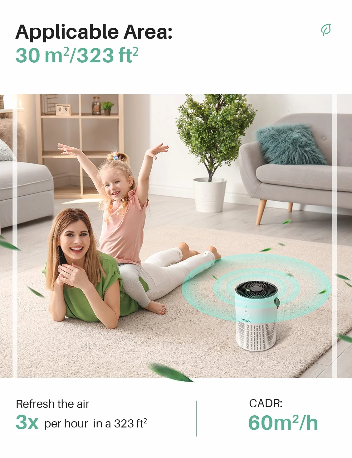 YISSVIC Oczyszczacz Powietrza HEPA H13 30m² Cichy 28 dB Tryb Nocny Aromaterapia