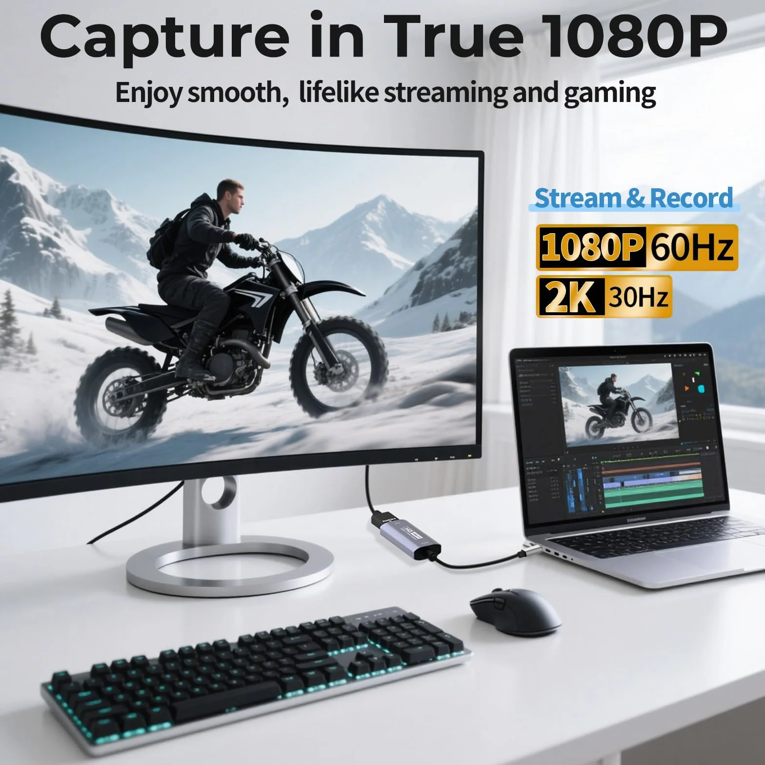 Guermok Karta przechwytywania wideo, karta przechwytywania audio USB 3.0 HDMI na USB C, 4K 1080p60fps urządzenia przechwytujące do gier na żywo rejestrator wideo, działa z systemem Windows Mac OS dla