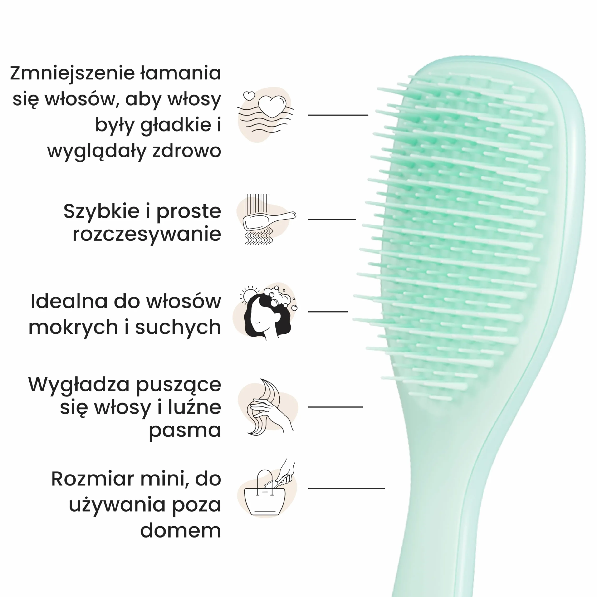 Tangle Teezer Mini Ultimate Detanger Fine & Fragile - do włosów mokrych i suchych - szczotka do rozczesywania do cienkich i delikatnych włosów - idealna szczotka dla dzieci i w podróży - Nefrytowa