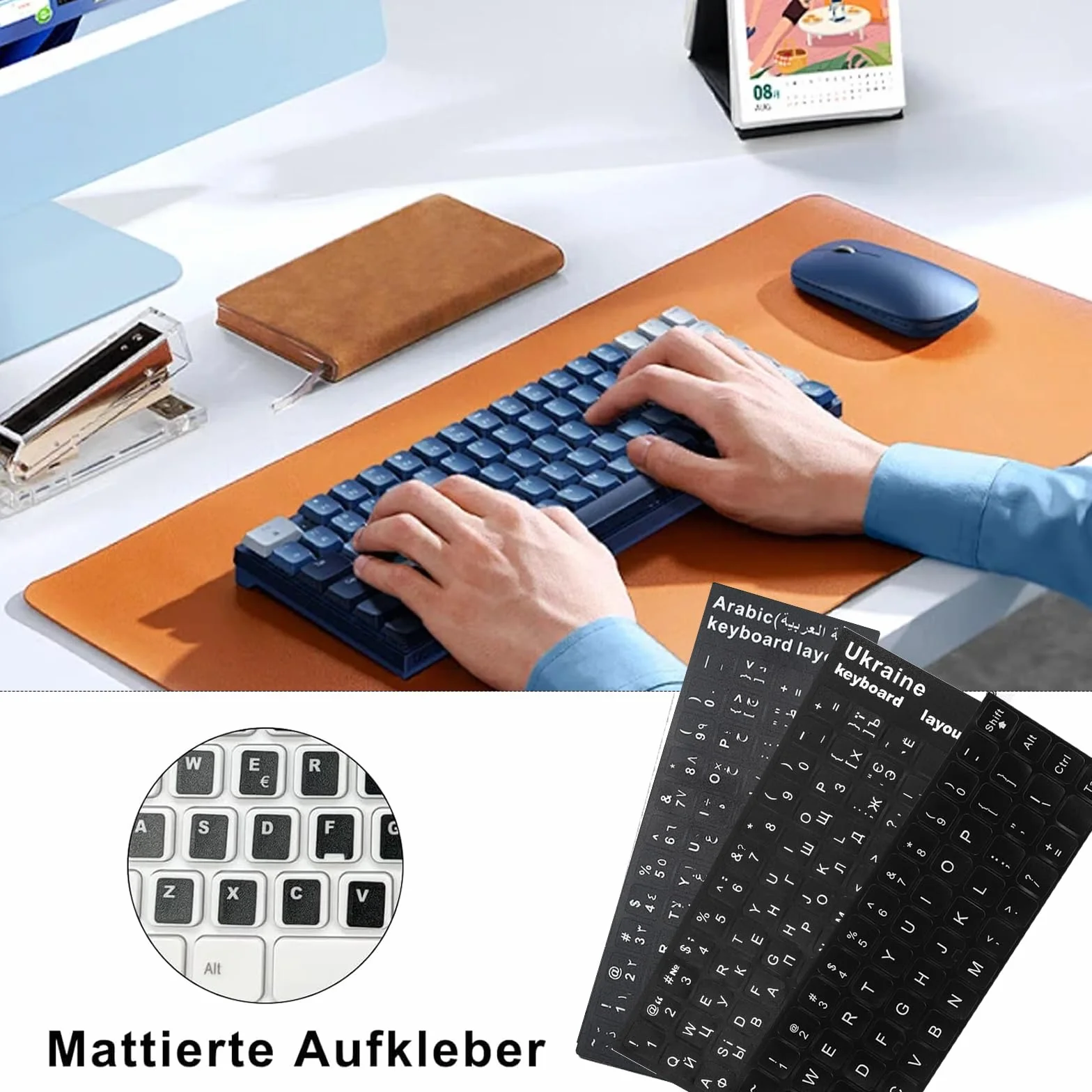 Angielskie naklejki na klawiaturę, 6 sztuk, 3 czarne 3 białe, unikalne powlekane wodą, do standardowych klawiatury komputerów stacjonarnych i laptopów, 10-17 cali, winyl, wodoodporne