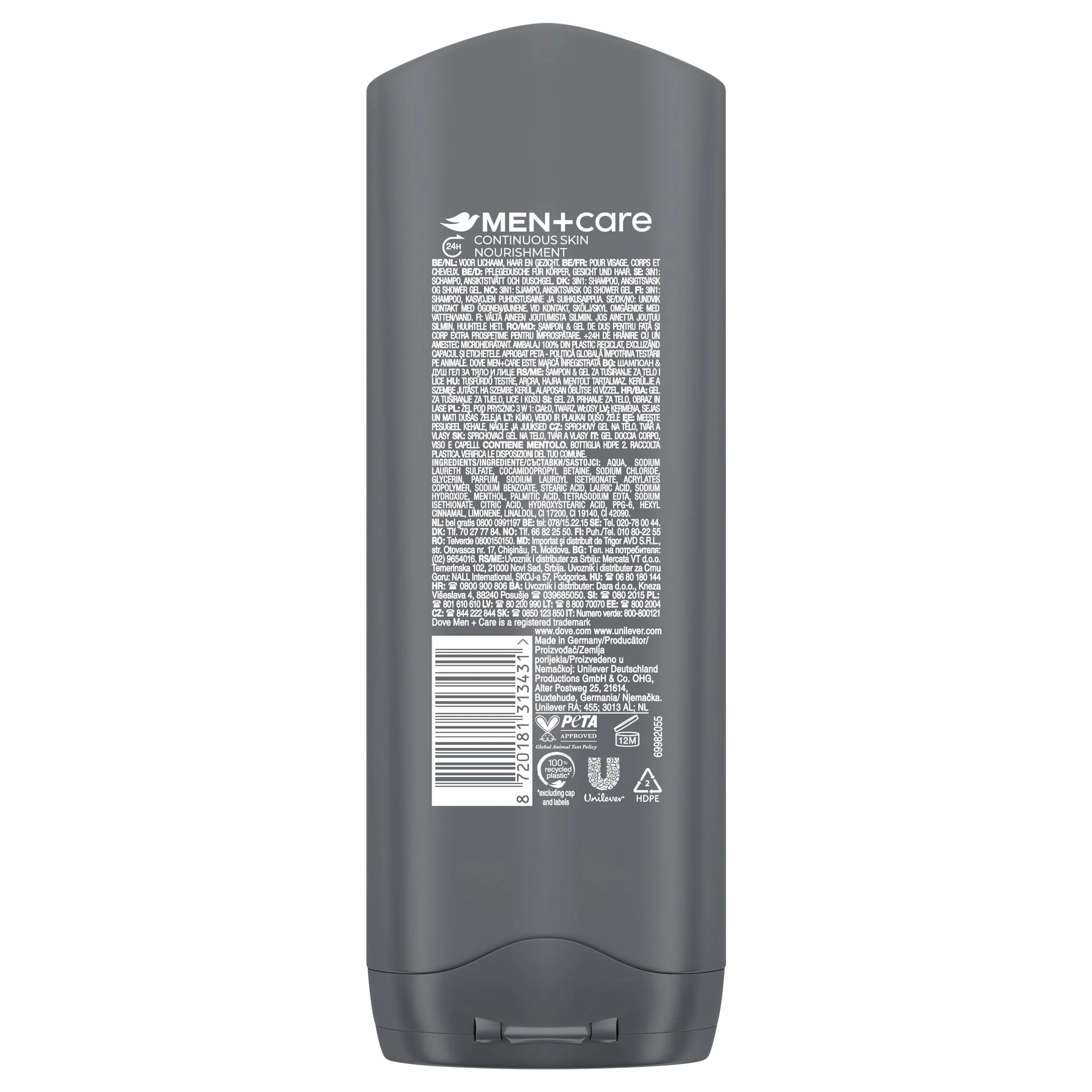 Dove, Dove Men+Care Extra Fresh, męski prysznic 3 w 1, nawilżający ciało, twarz i włosy, z technologią MicroMoisture, zapewnia 24 godziny nawilżenia, 250 ml