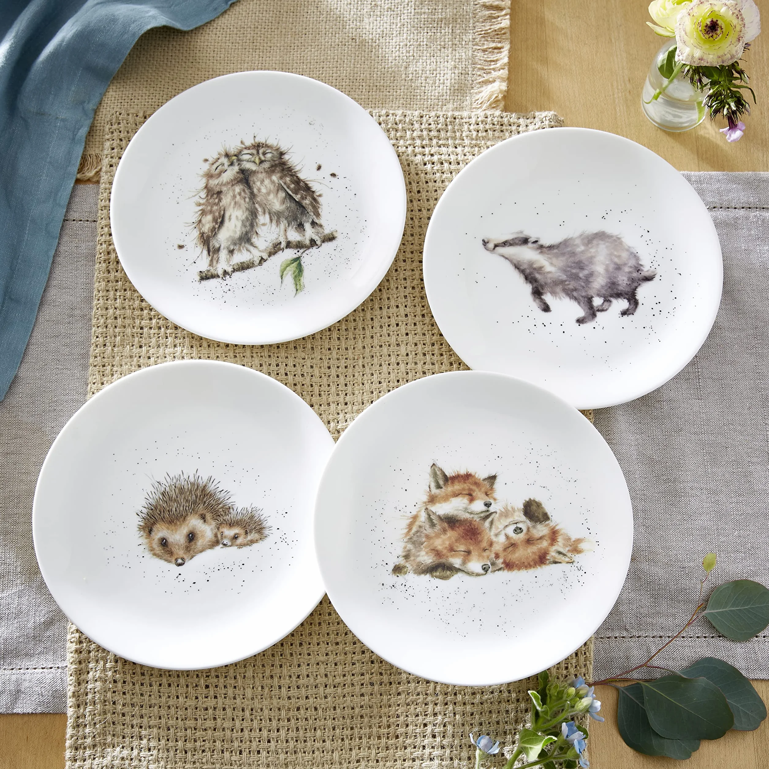 Wrendale Designs Royal Worcester talerz ceramiczny zestaw 4 szt. 20 cm jeż borsuk lis sowa