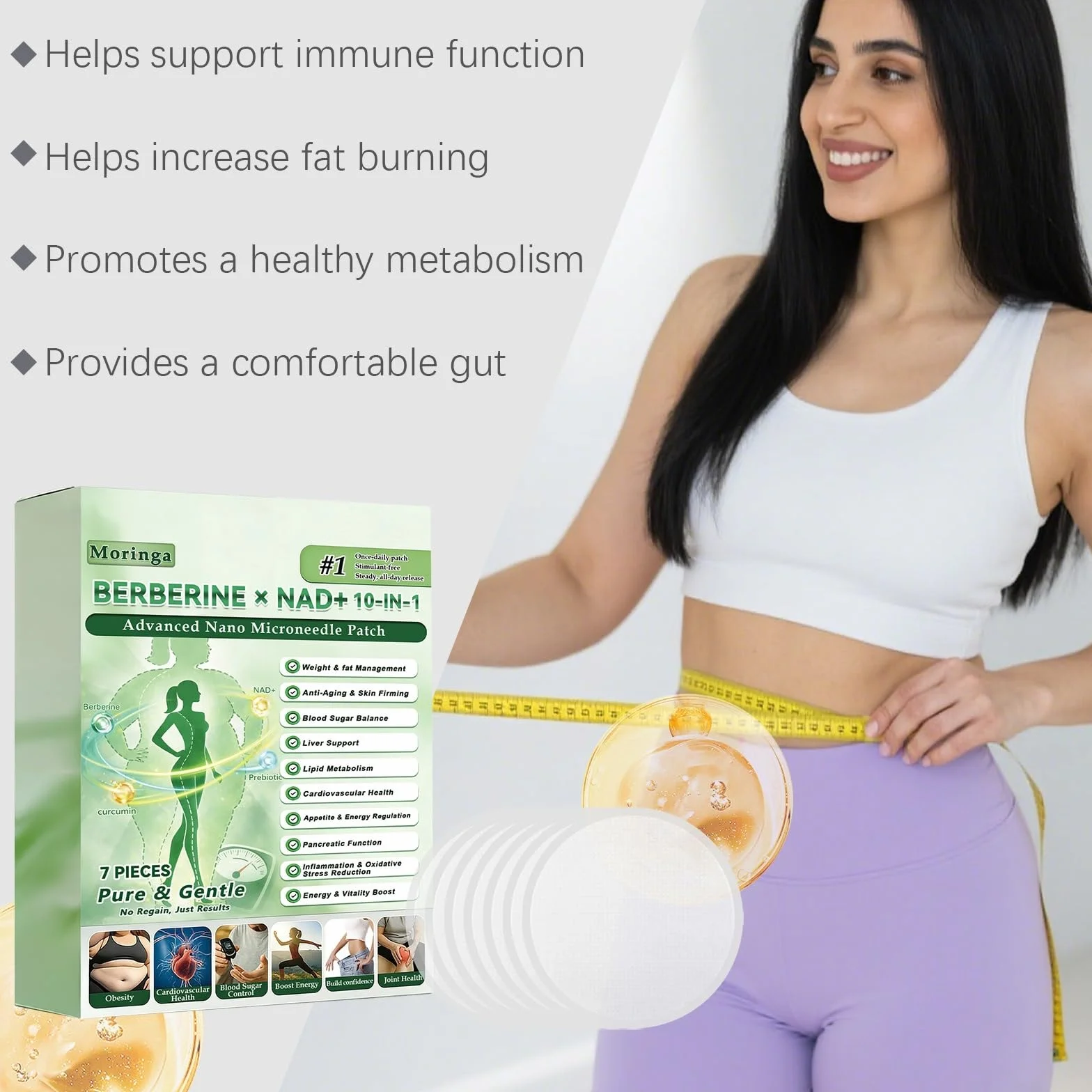 Plastry nano-mikroigłowe Moringa BERBERINE x NAD+ 10 w 1 - Globalne dobre samopoczucie i zarządzanie wagą