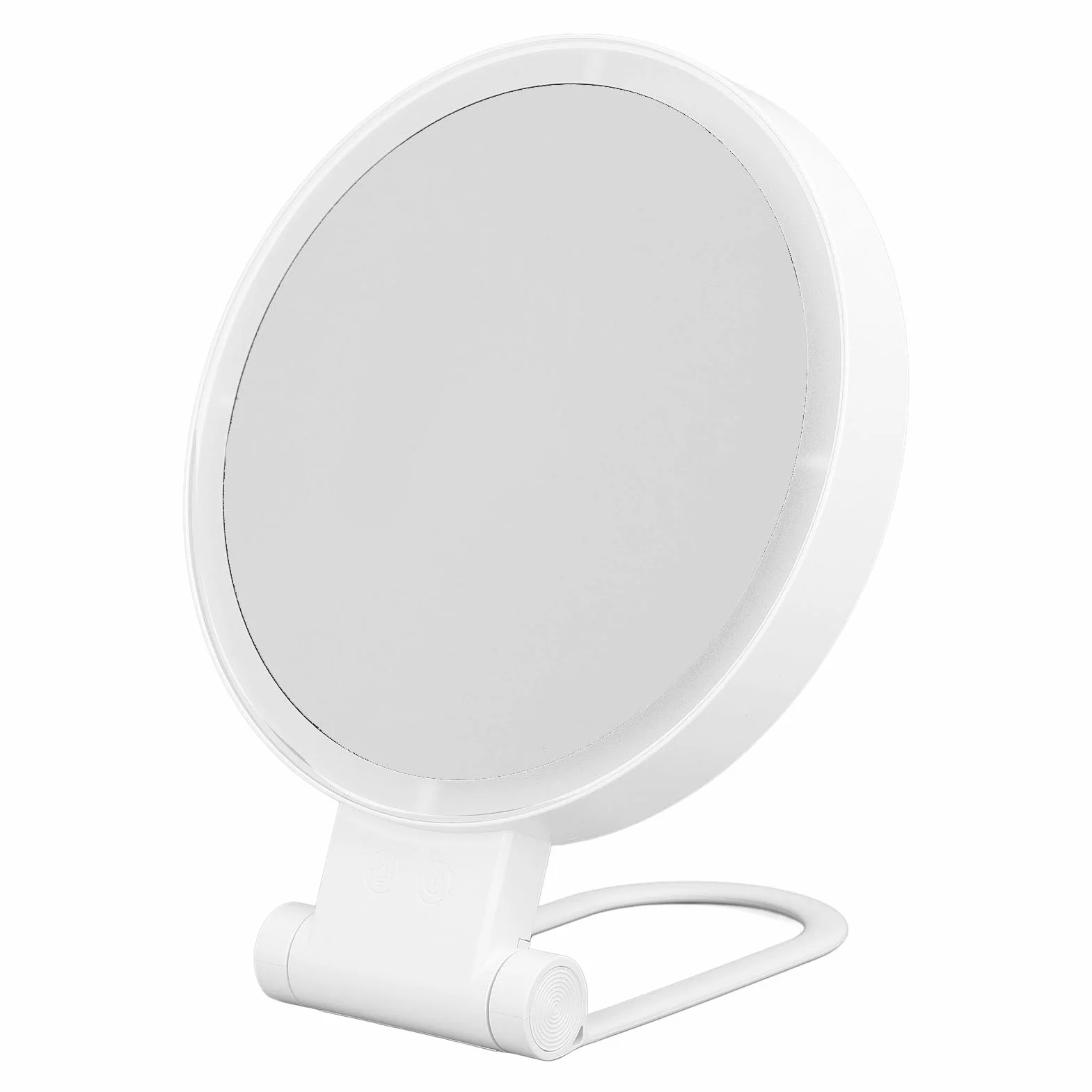 Podświetlane Lusterko do Makijażu, Powiększenie 1X 5X Dwustronne Lusterko Powiększające ze światłem LED i składaną rączką, Sterowanie Dotykowe w 3 Kolorach, Lusterko Kosmetyczne