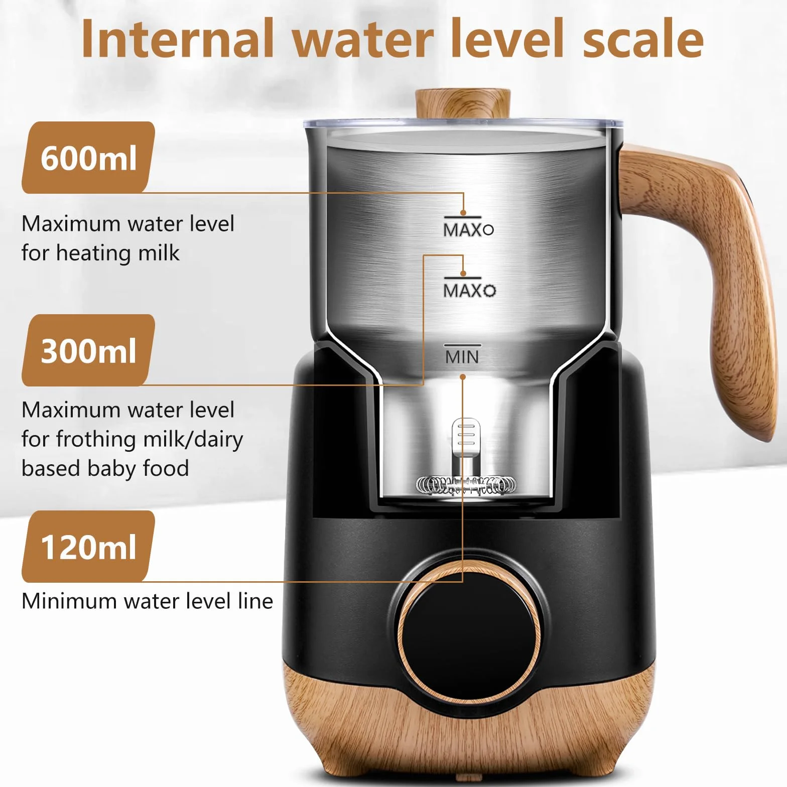 AMZCHEF 8 w 1 automatyczny spieniacz do mleka 550 W, 600 ml, wielofunkcyjny spieniacz do mleka dzielonego, elektryczny do gorącego i zimnego mleka, gorącego mleka, pokarmu dla niemowląt na bazie